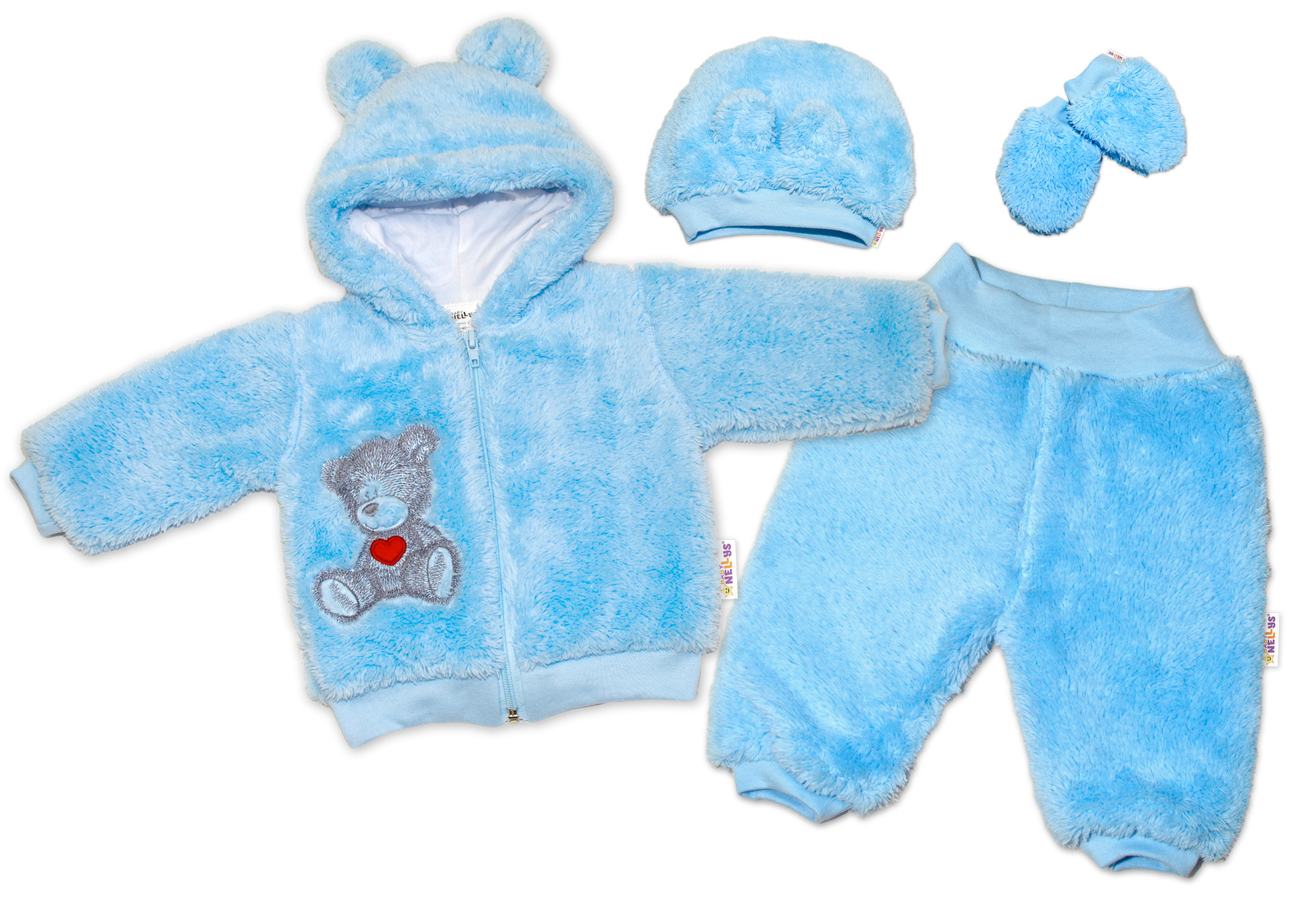 Baby Nellys Chlupáčkový komplet Welsoft Teddy vel. 86 - modrý Baby Nellys