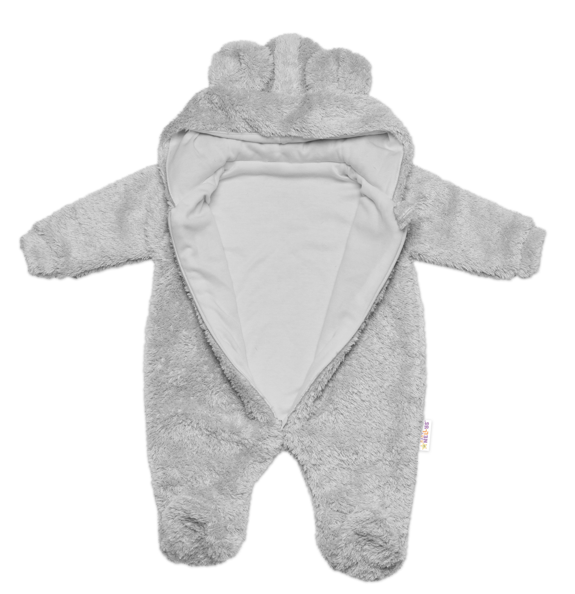 Baby Nellys Chlupáčkový overal Luna s kapucí + rukavičky