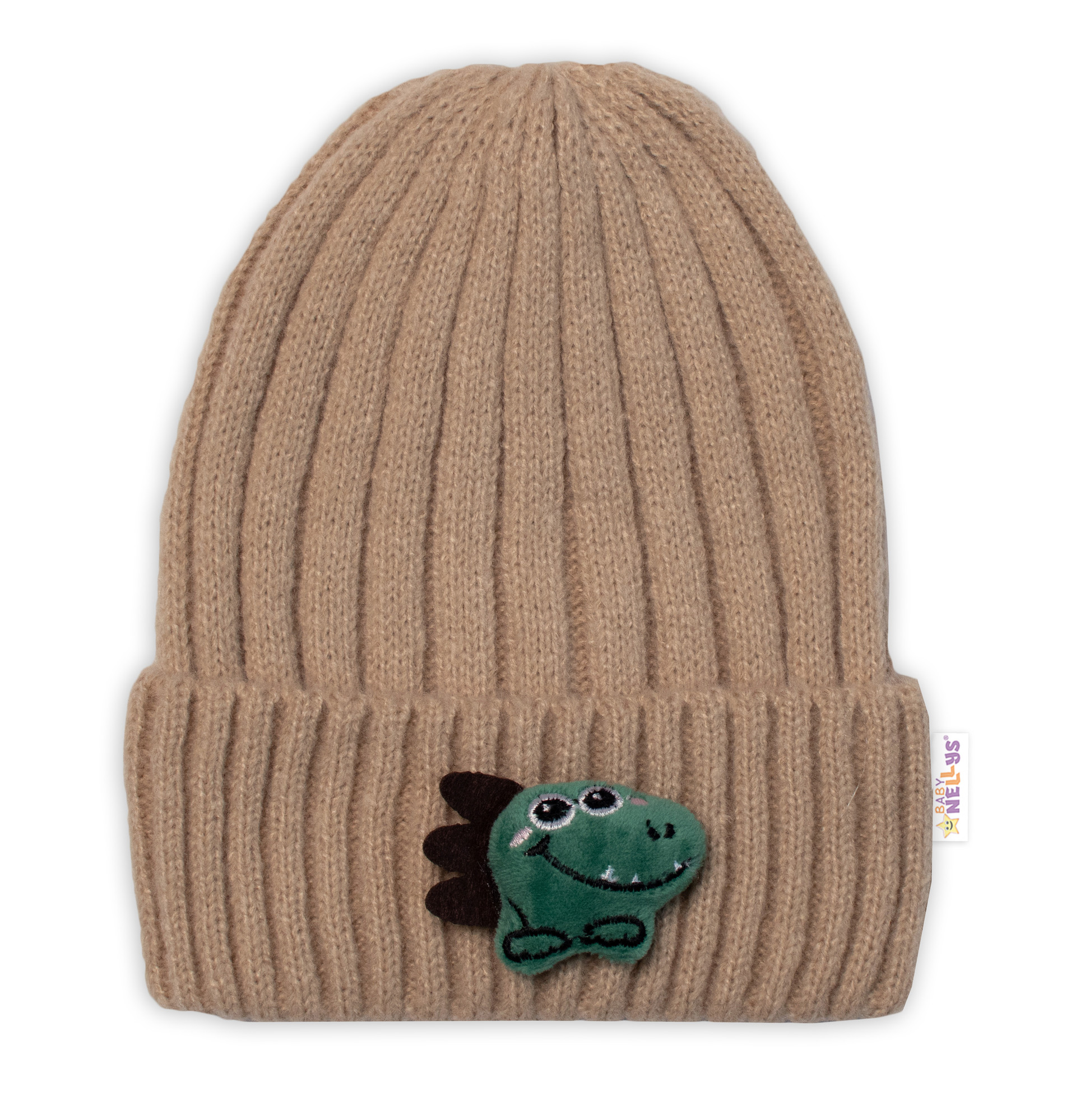 Baby Nellys Dětská zimní čepice Dino - cappuccino