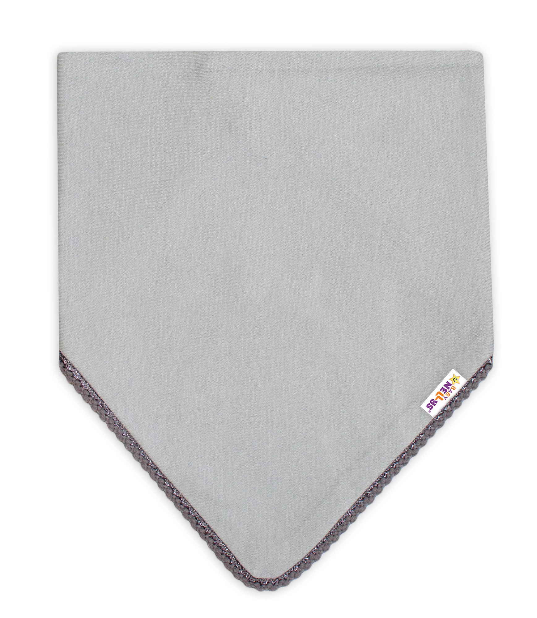 Baby Nellys Dětský bavlněný šátek na krk s mini bambulkami - šedý/šedý lem Baby Nellys