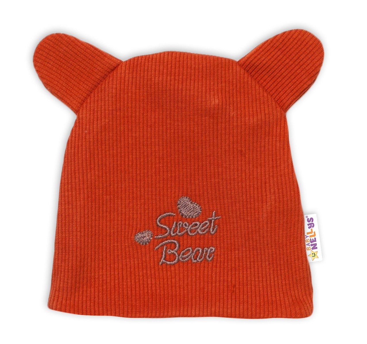 Baby Nellys Dvouvrstvá kojenecká čepička s oušky Teddy - cihlová vel.  62 Baby Nellys