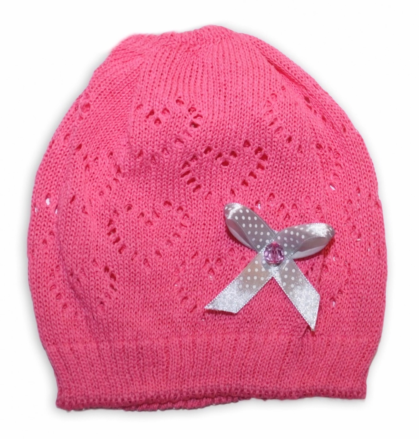 Baby Nellys Háčkovaná čepička Mašlička ® - tm. růžová Baby Nellys