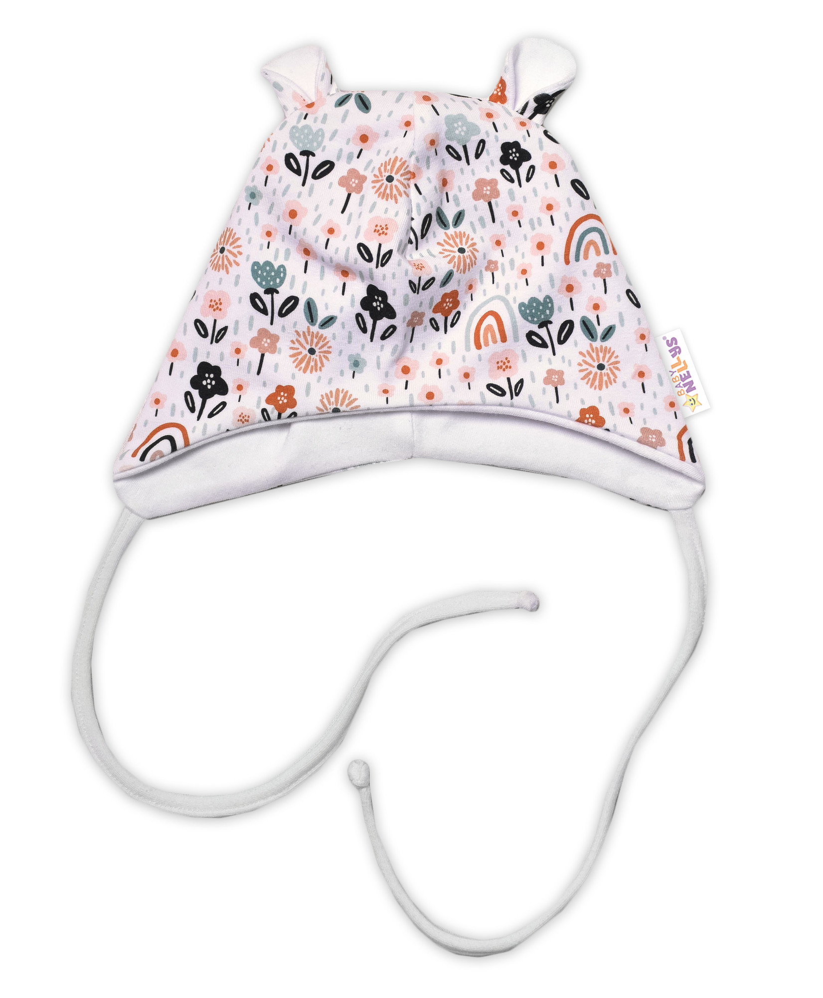 Baby Nellys Kojenecká čepička s oušky na zavazování - Palouček