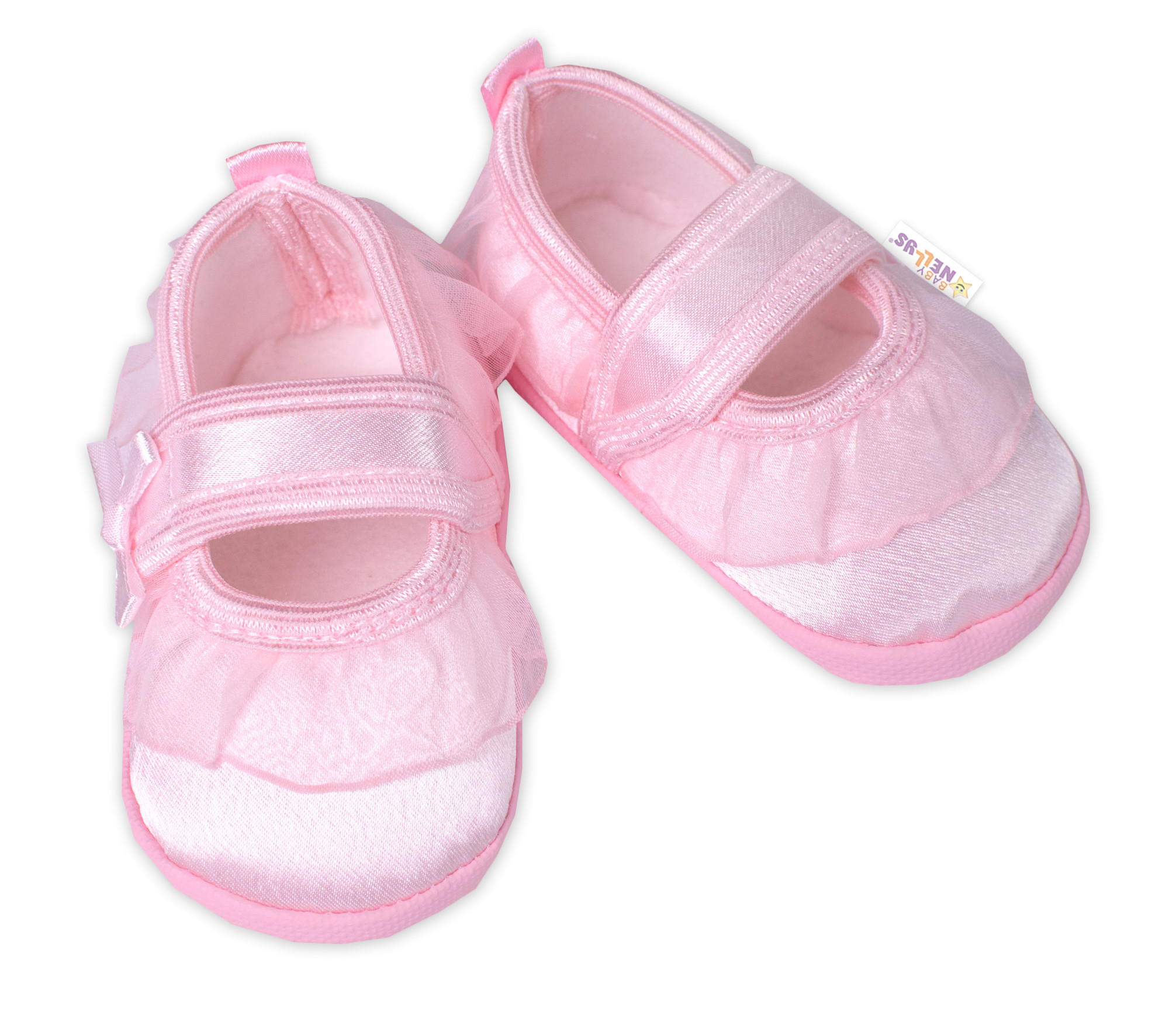 Baby Nellys Kojenecké capáčky/botičky saténové s volánkem