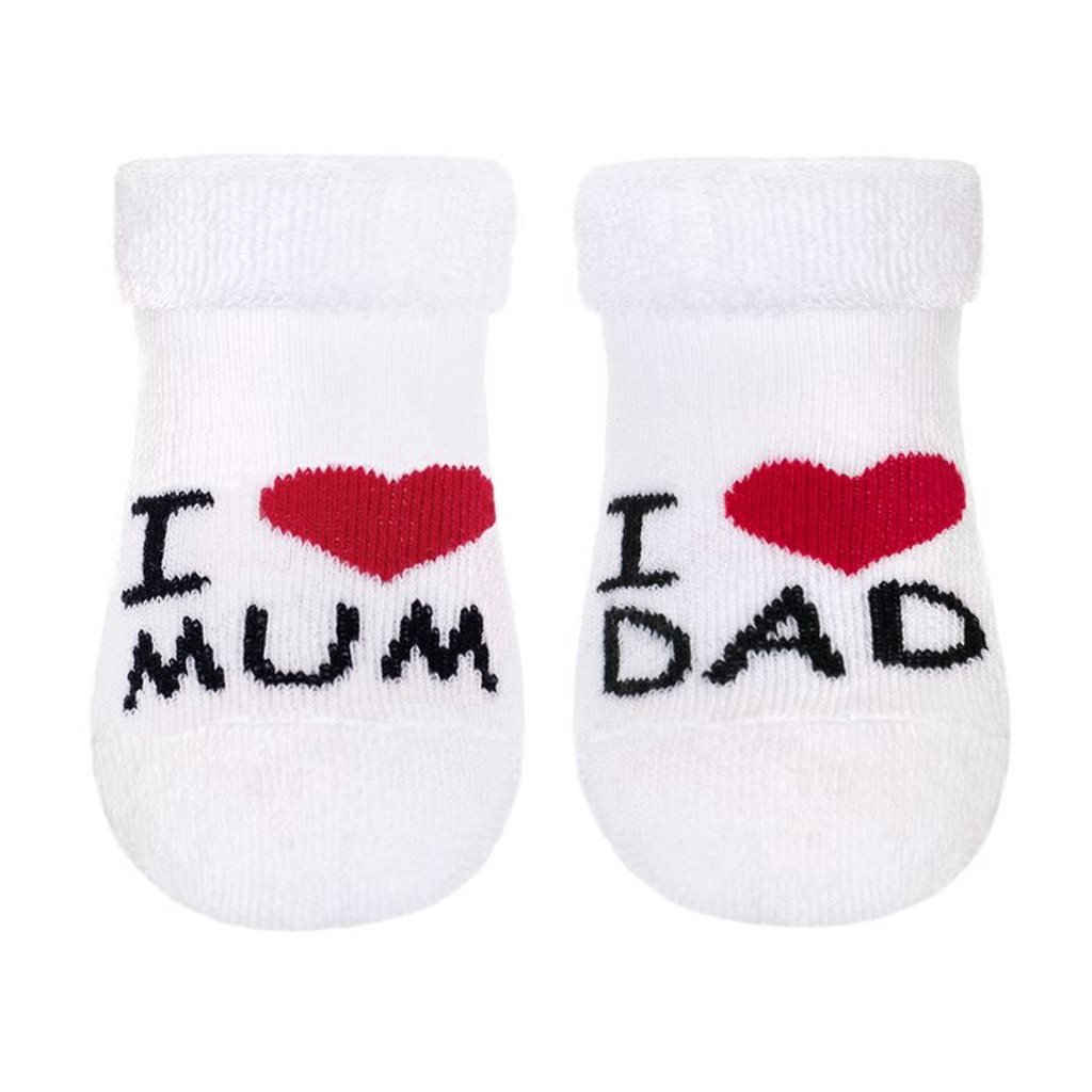 Baby Nellys Kojenecké froté bavlněné ponožky I Love Mum & Dad
