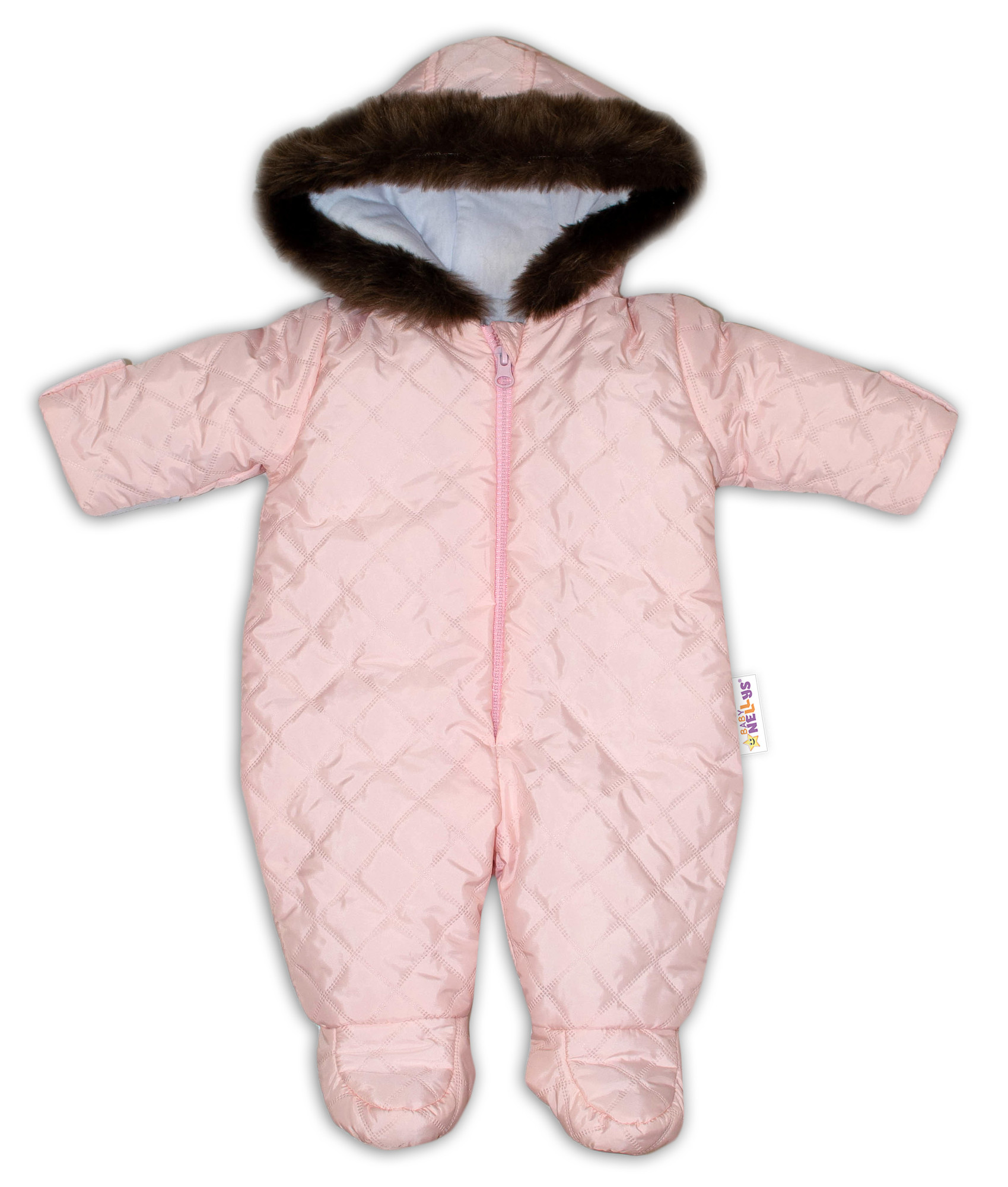 Baby Nellys Kombinéza s kapucí a kožíškem ®prošívaná - sv. růžová vel.  68 Baby Nellys