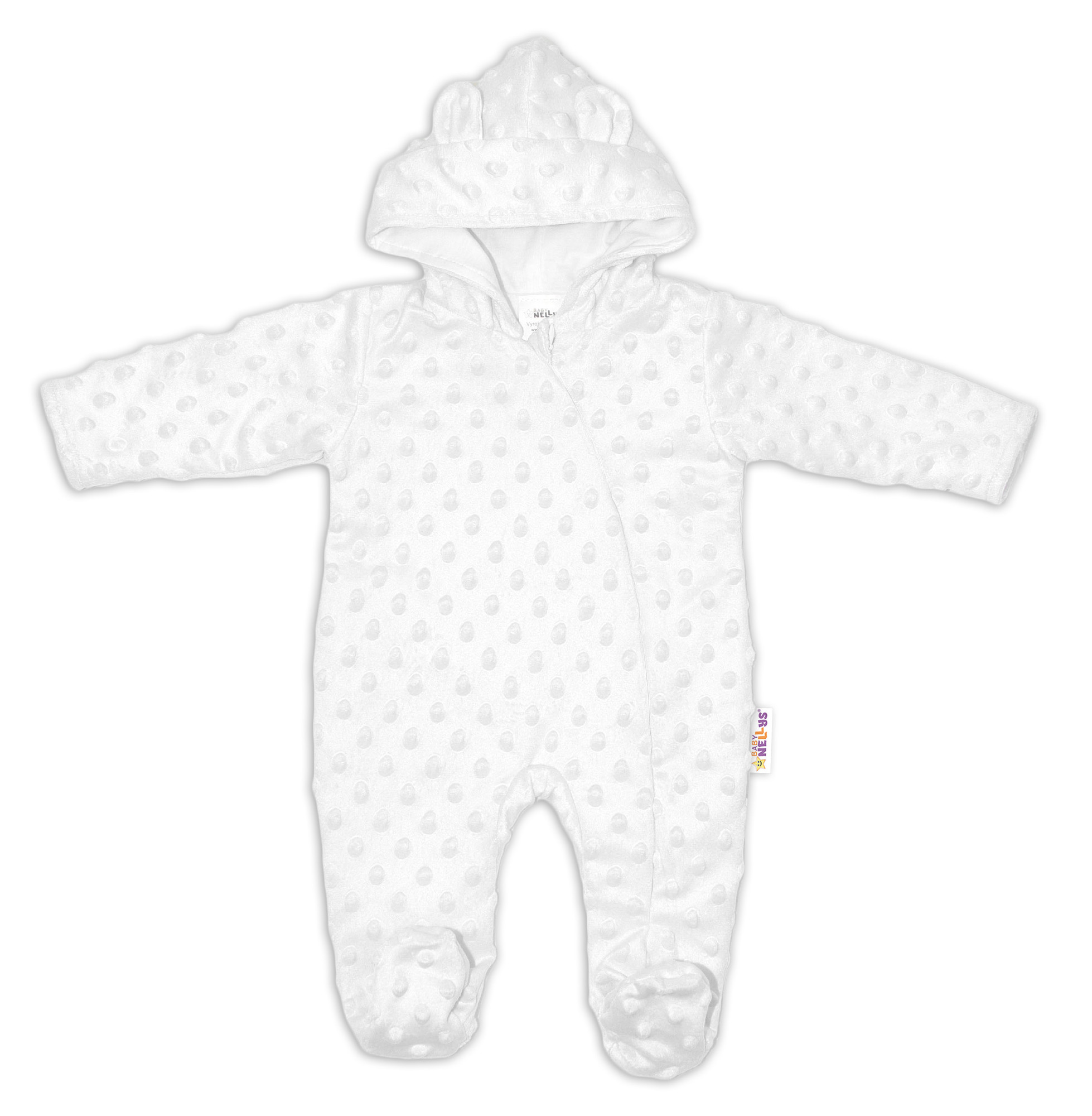 Baby Nellys Kombinézka/overálek MINKY s kapucí a oušky - bílá vel.  74 Baby Nellys