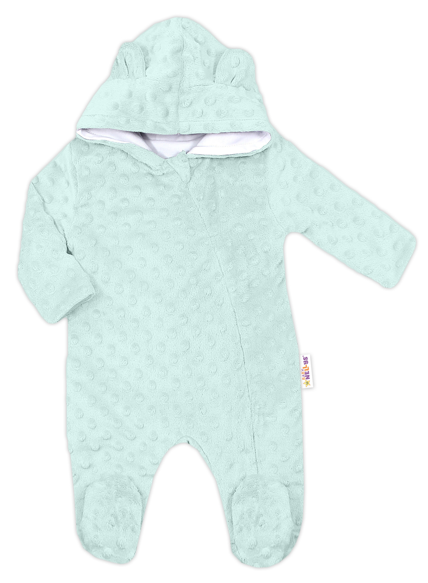Baby Nellys Kombinézka/overálek MINKY s kapucí a oušky - mátová vel.  80 Baby Nellys