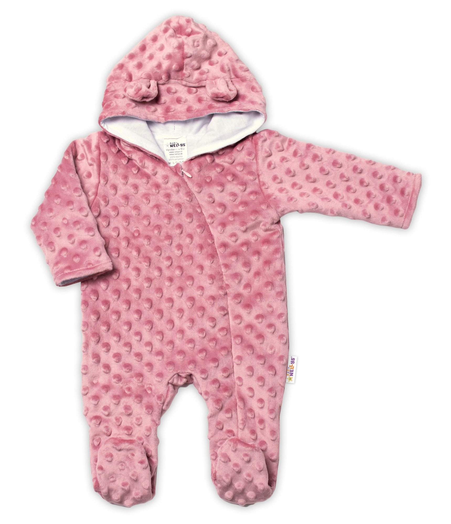 Baby Nellys Kombinézka/overálek MINKY s kapucí a oušky - pudrově růžová vel.  80 Baby Nellys