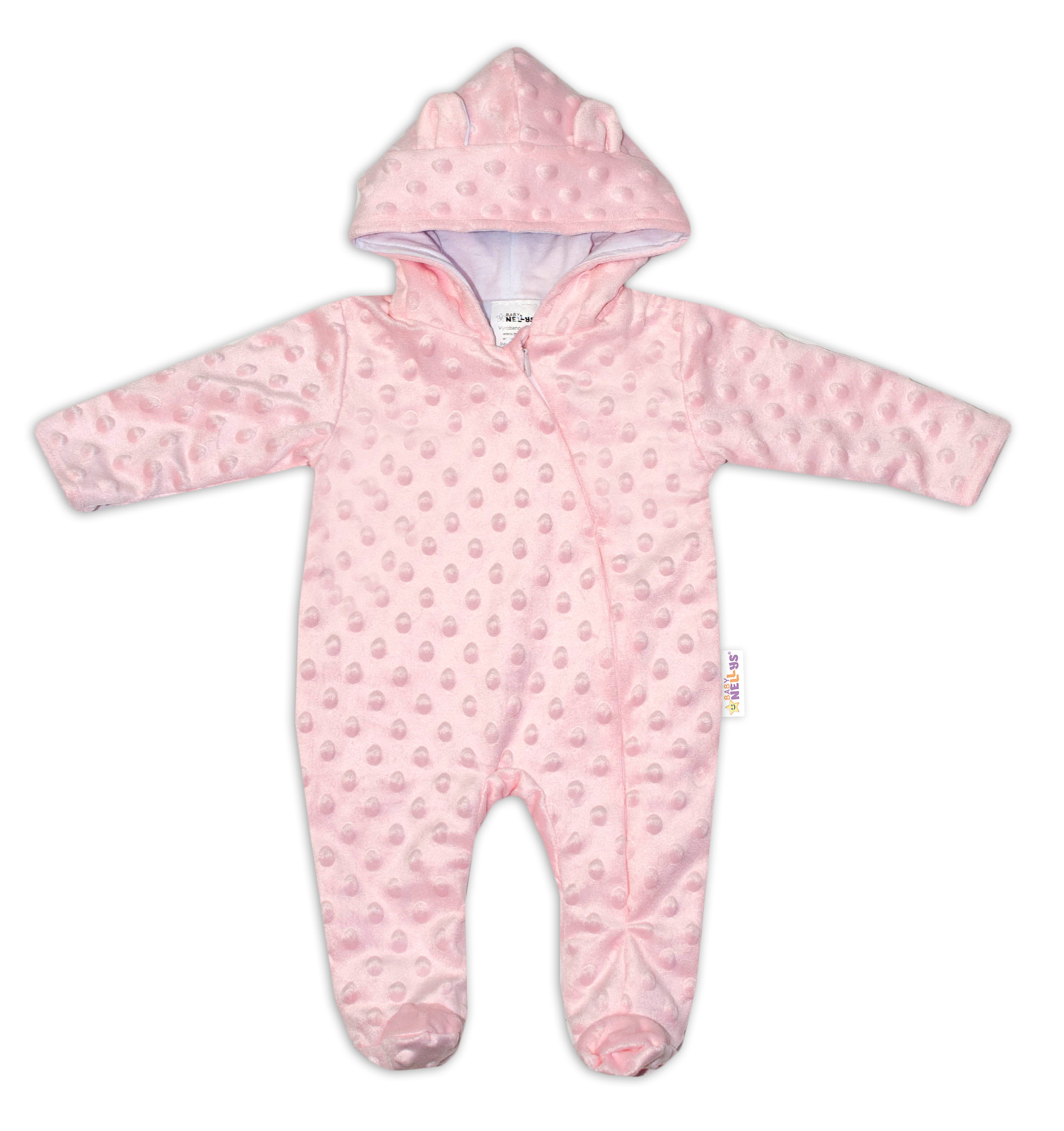Baby Nellys Kombinézka/overálek MINKY s kapucí a oušky - růžová vel.  62 Baby Nellys