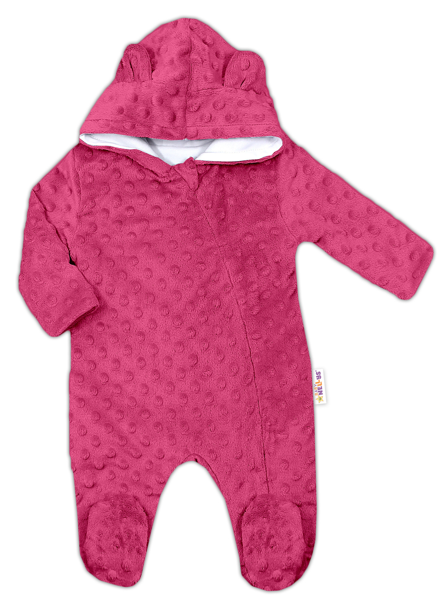 Baby Nellys Kombinézka/overálek MINKY s kapucí a oušky - sytě růžová vel.  74 Baby Nellys