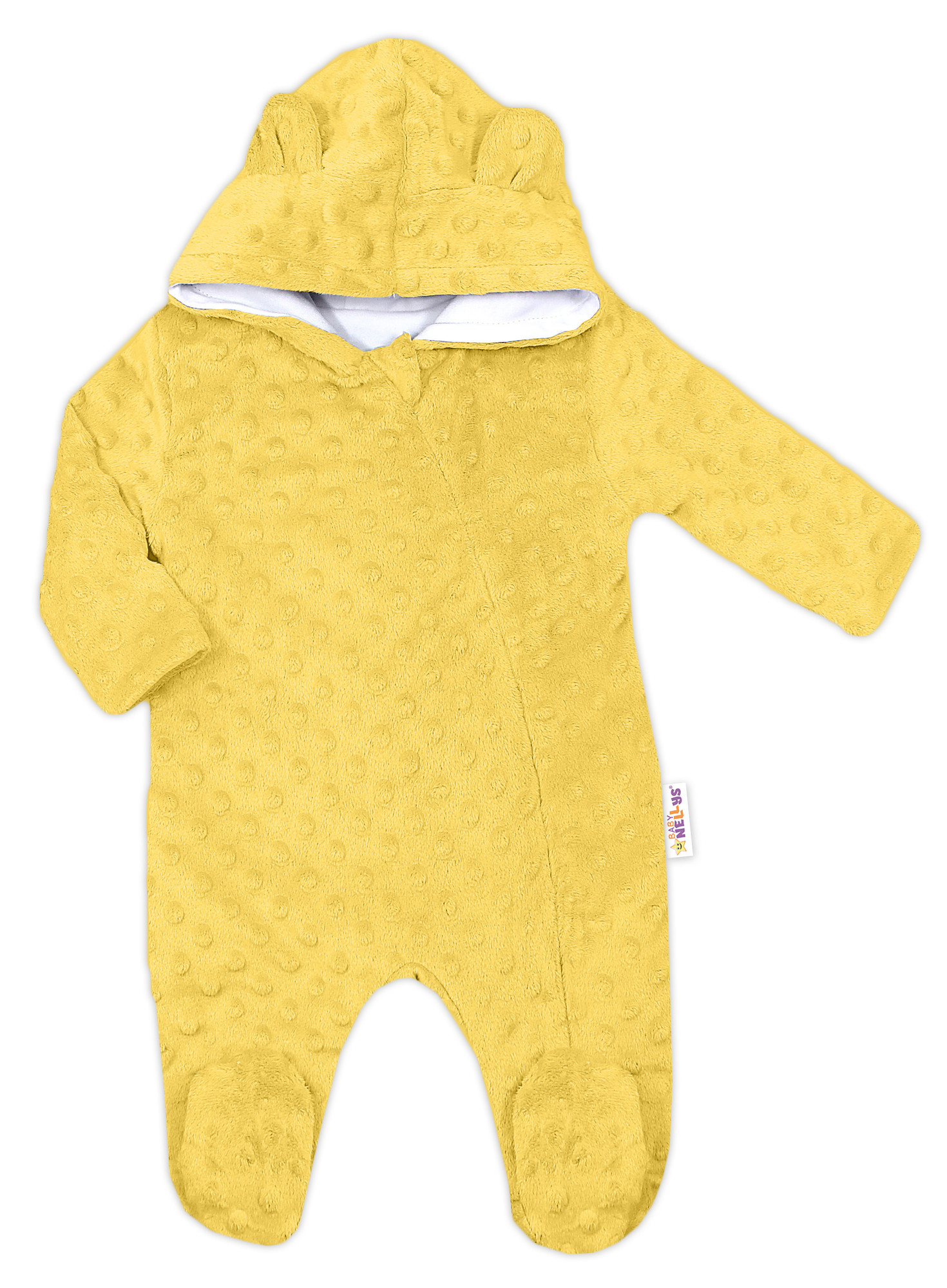 Baby Nellys Kombinézka/overálek MINKY s kapucí a oušky - žlutá vel.  74 Baby Nellys