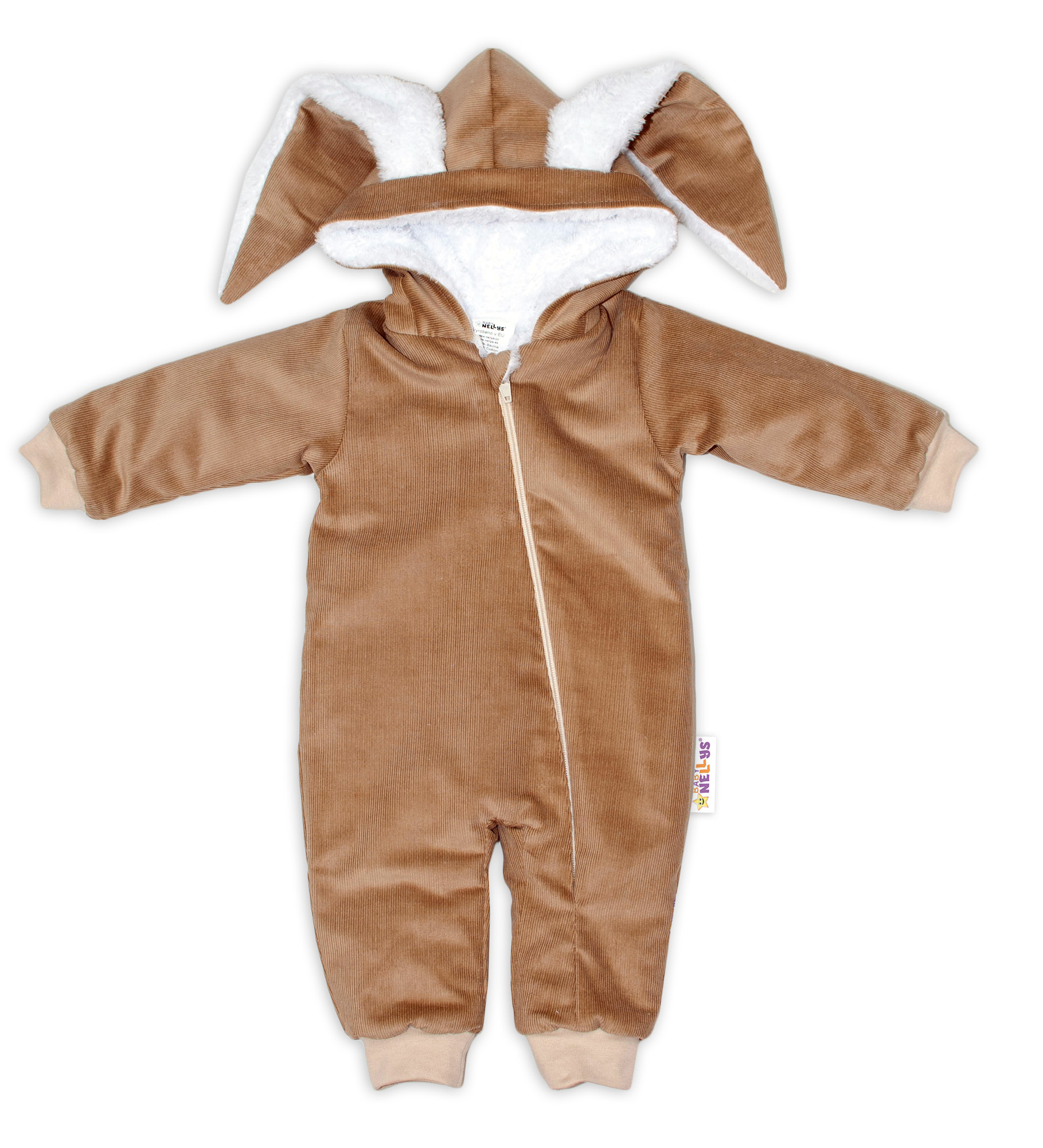 Baby Nellys Manšestrová kombinézka/overálek s kožíškem Cute Bunny - hnědá Baby Nellys