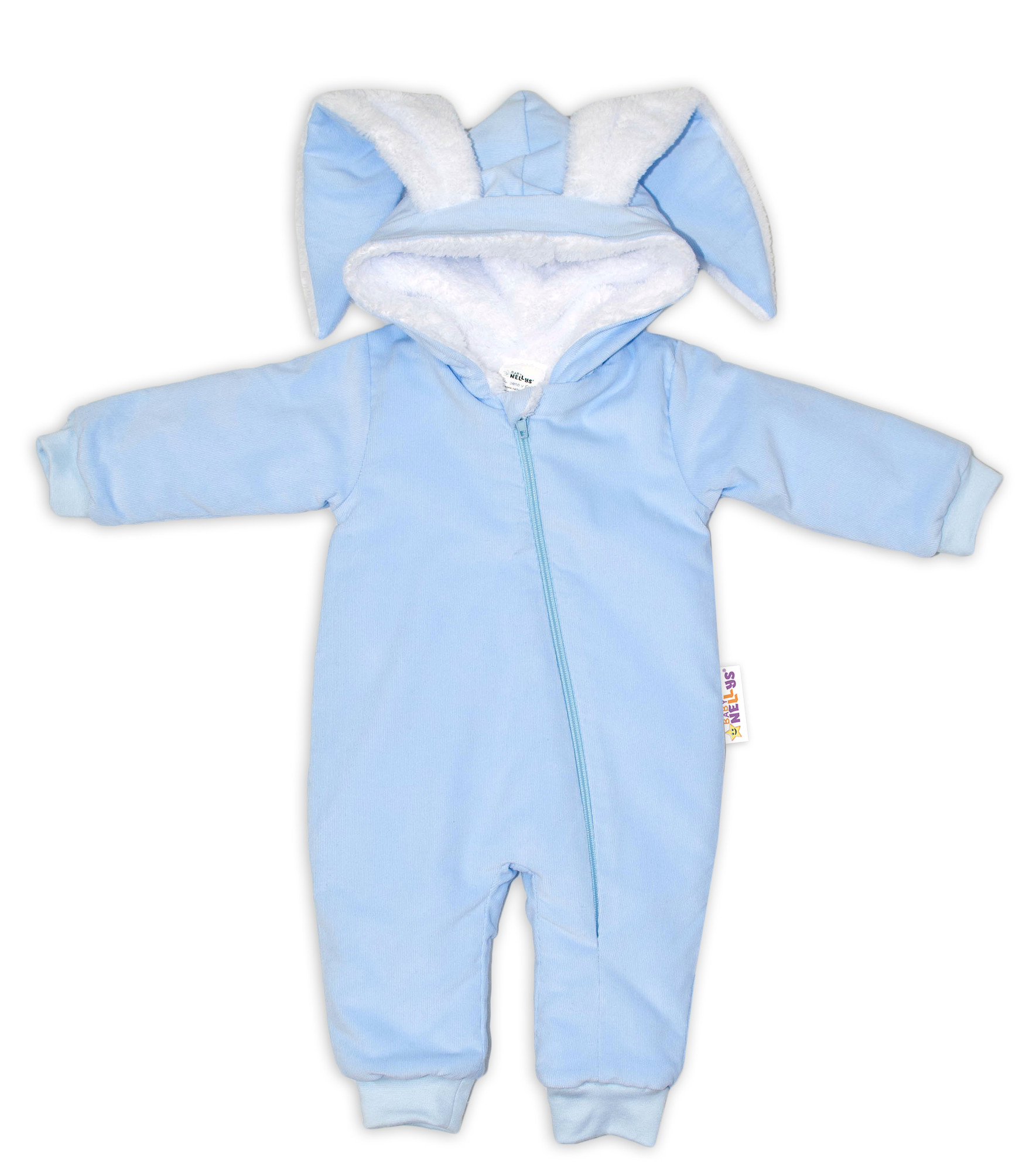 Baby Nellys Manšestrová kombinézka/overálek s kožíškem Cute Bunny - modrá Baby Nellys