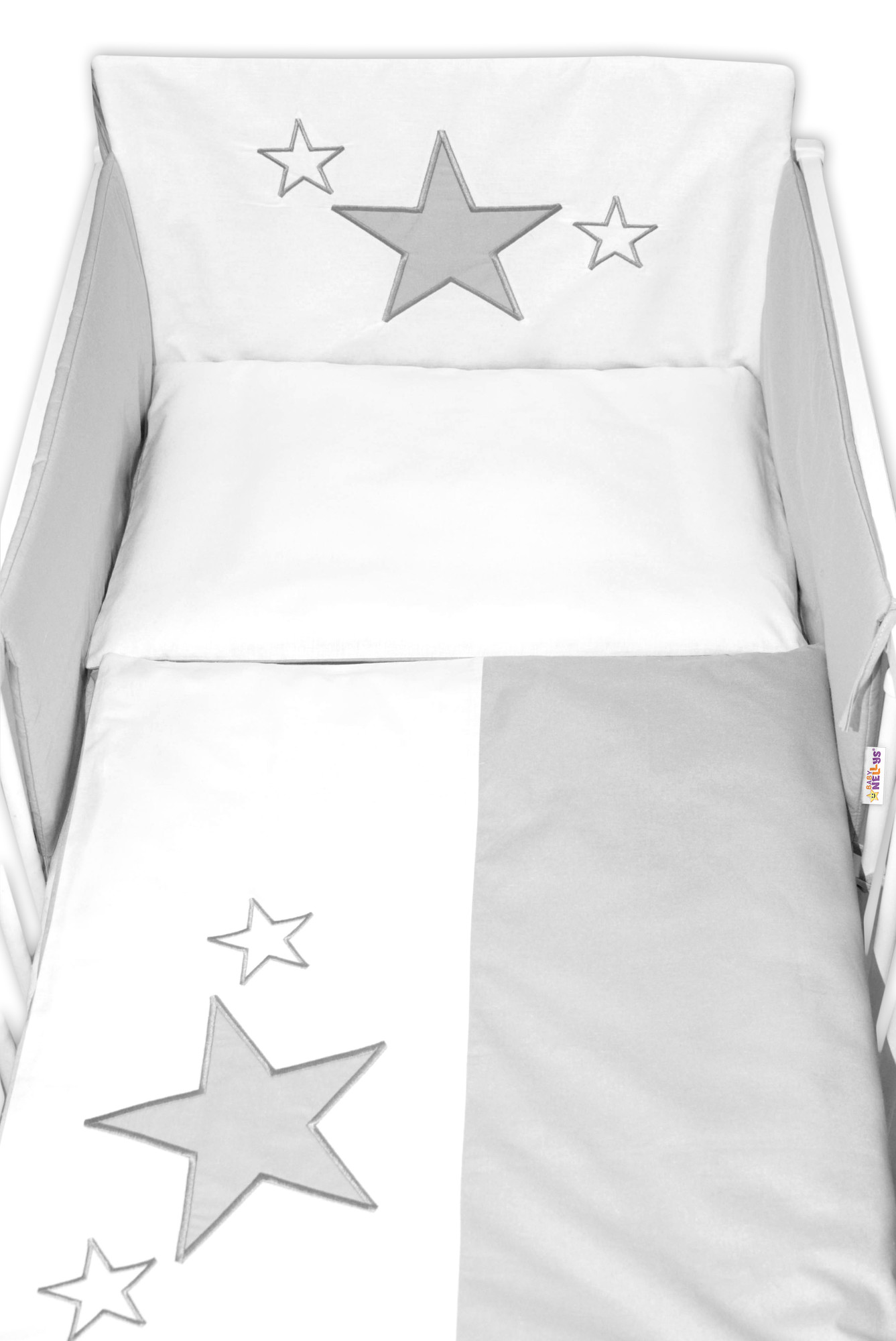 Baby Nellys Mantinel s povlečením Baby Stars - šedý vel.  135x100 cm Baby Nellys