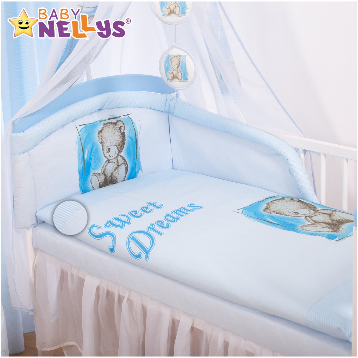 Baby Nellys Mantinel s povlečením Sweet Dreams by Teddy - modrý Baby Nellys