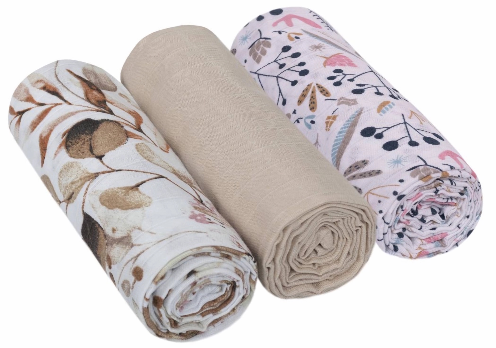 Baby Nellys Mušelínové pleny 3ks Lux - Eukalyptus/Jeřabina