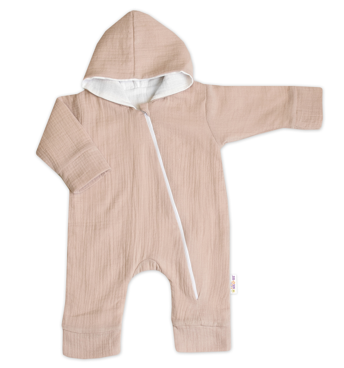 Baby Nellys Mušelinový overálek s kapucí