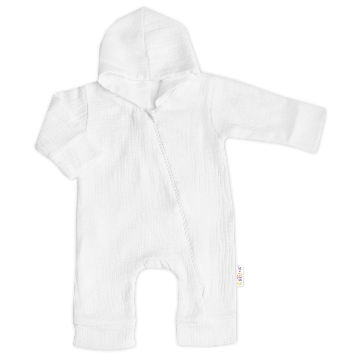 Baby Nellys Mušelinový overálek s kapucí