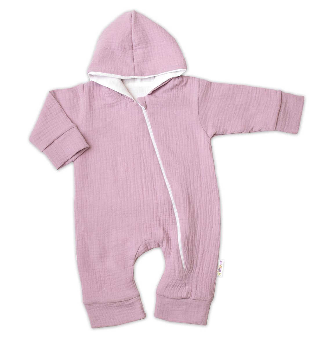 Baby Nellys Mušelinový overálek s kapucí