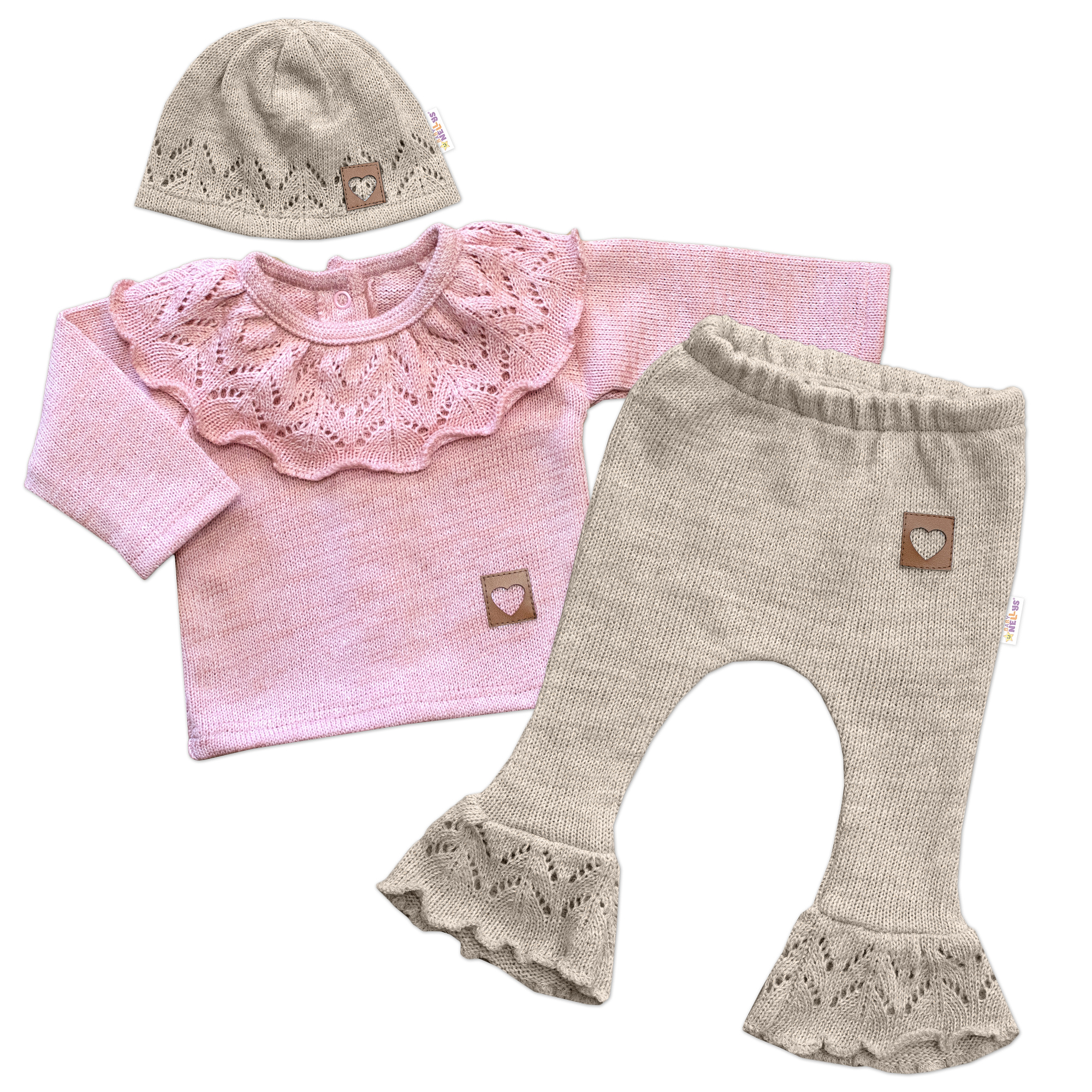 Baby Nellys Pletená soupravička s volánkem Heart