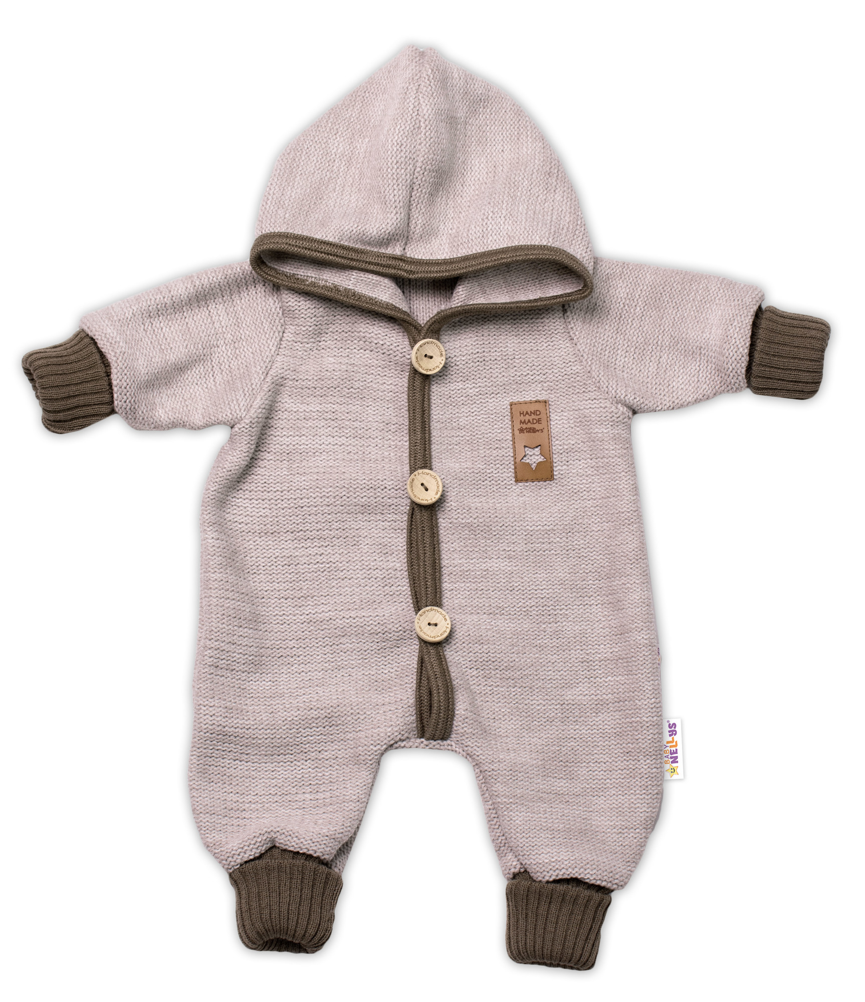 Baby Nellys Pletený overálek s kapucí Hand Made STAR