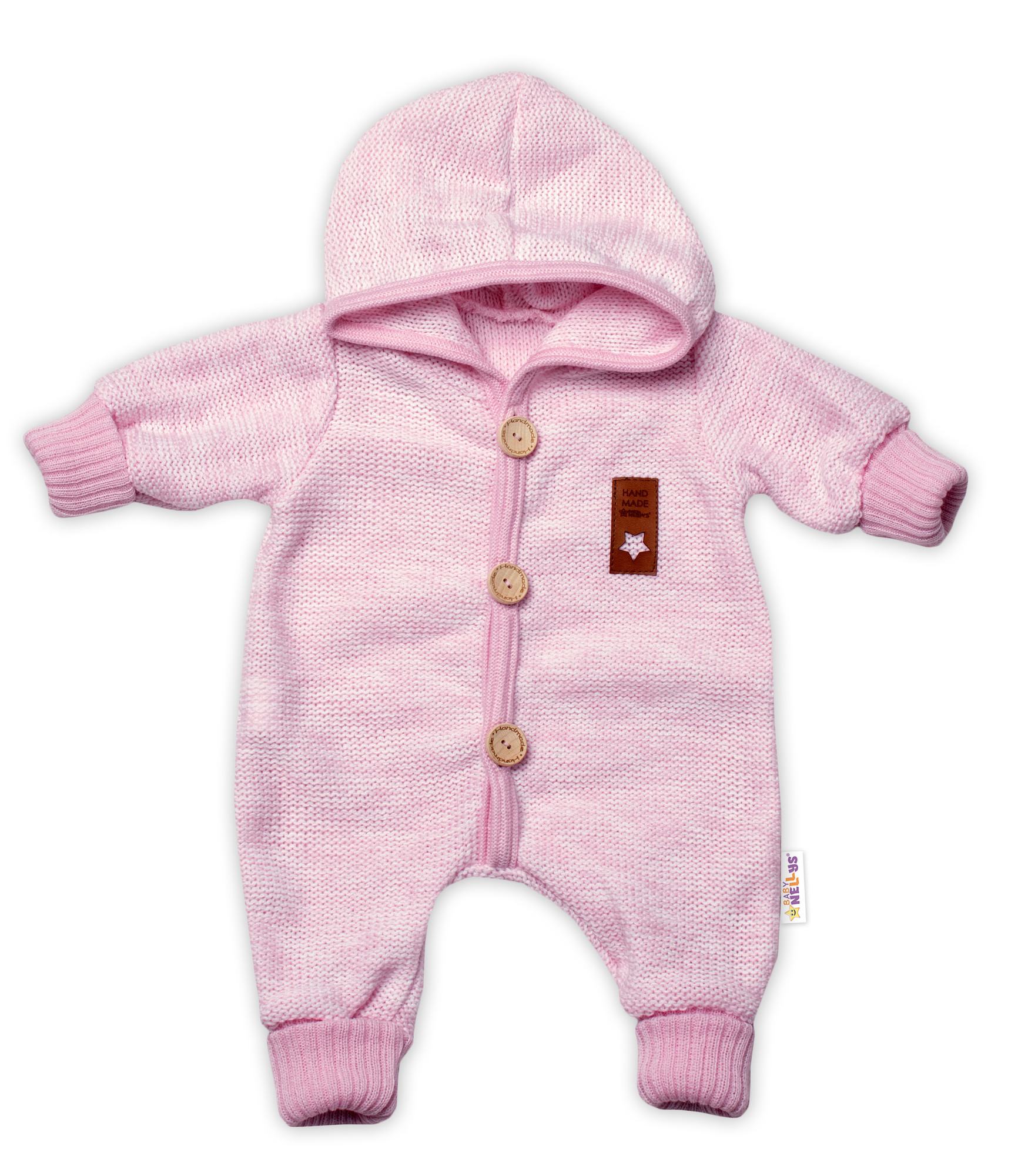 Baby Nellys Pletený overálek s kapucí Hand Made STAR
