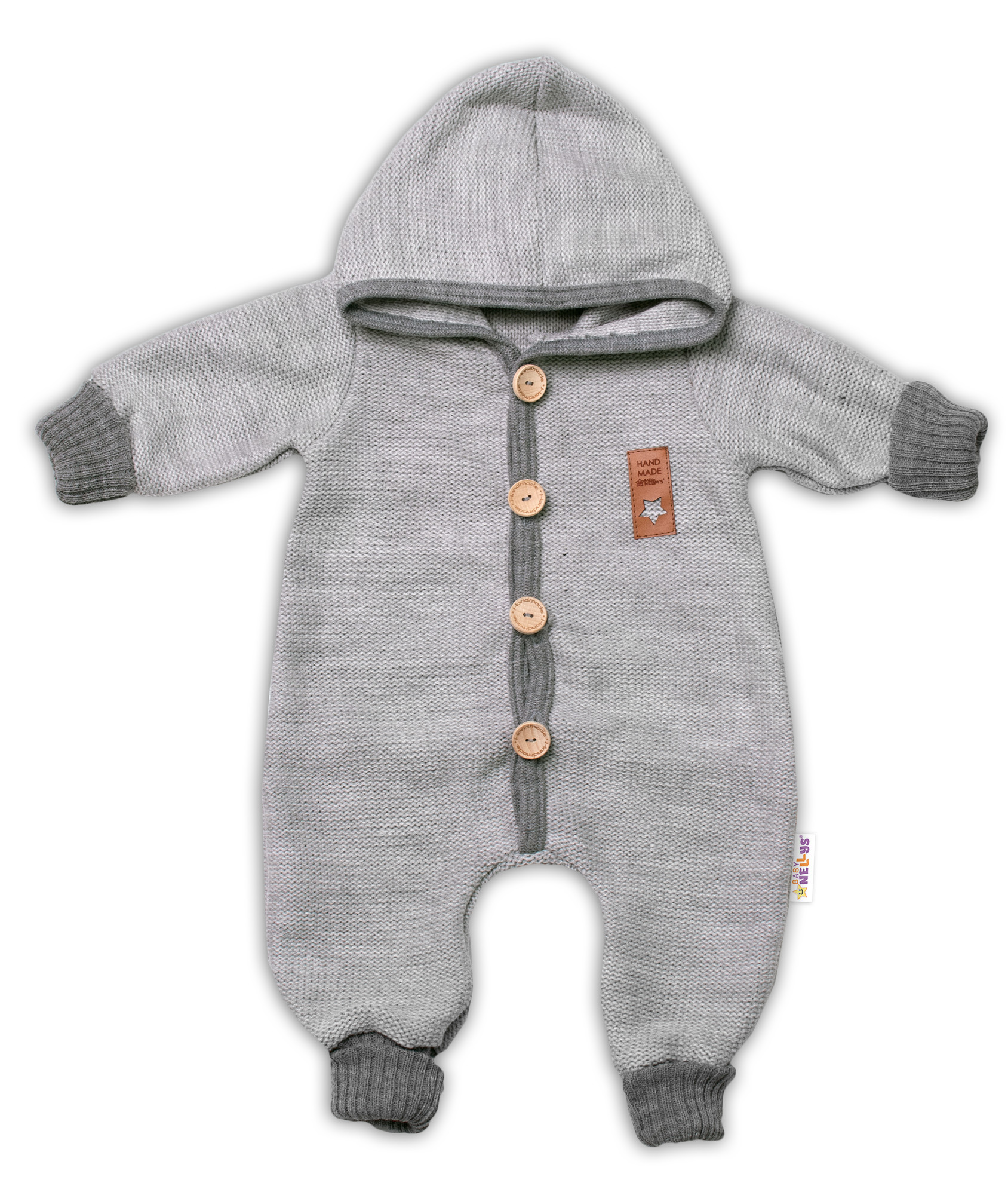 Baby Nellys Pletený overálek s kapucí Hand Made STAR