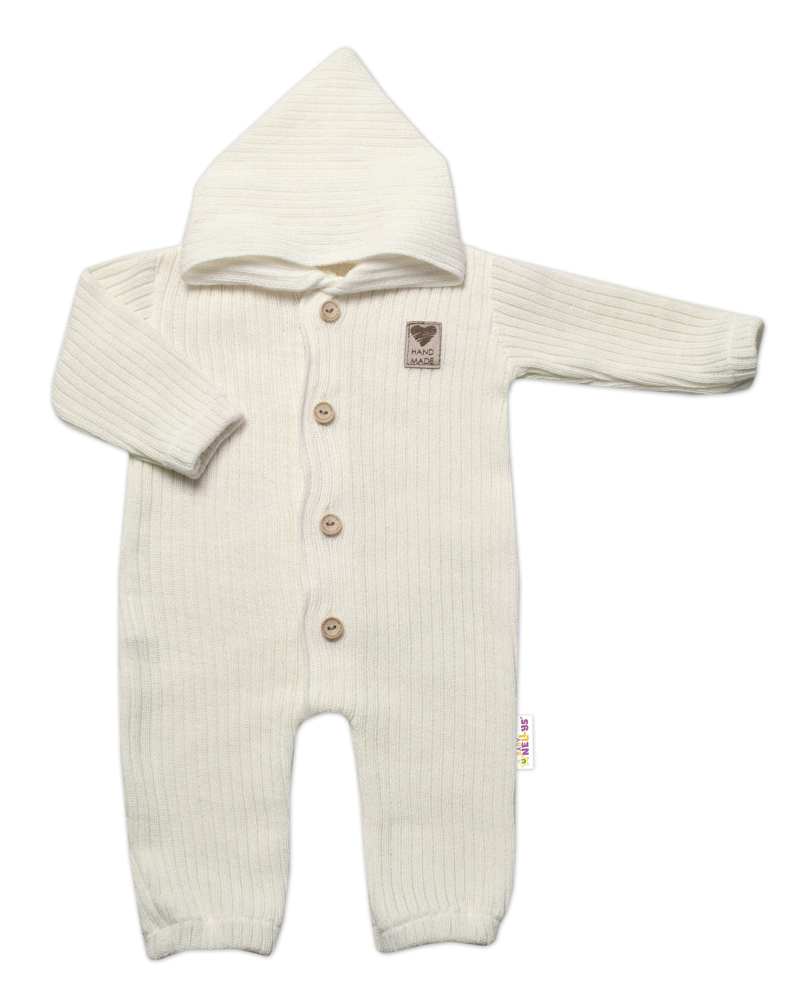 Baby Nellys Pletený overálek s kapucí a knoflíčky Hand Made