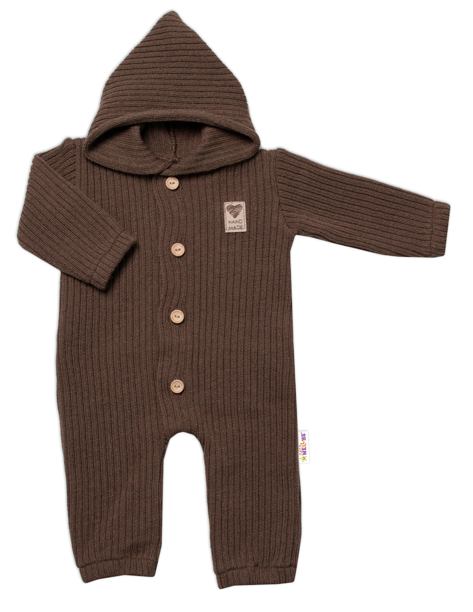 Baby Nellys Pletený overálek s kapucí a knoflíčky Hand Made