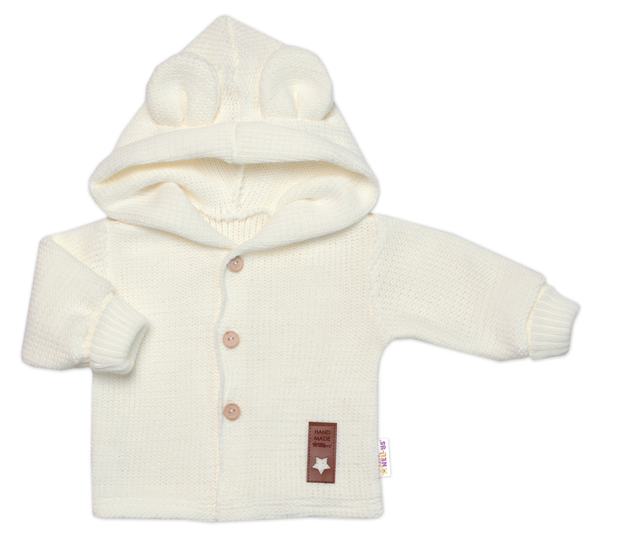 Baby Nellys Pletený svetřík s knoflíčky a kapucí s oušky
