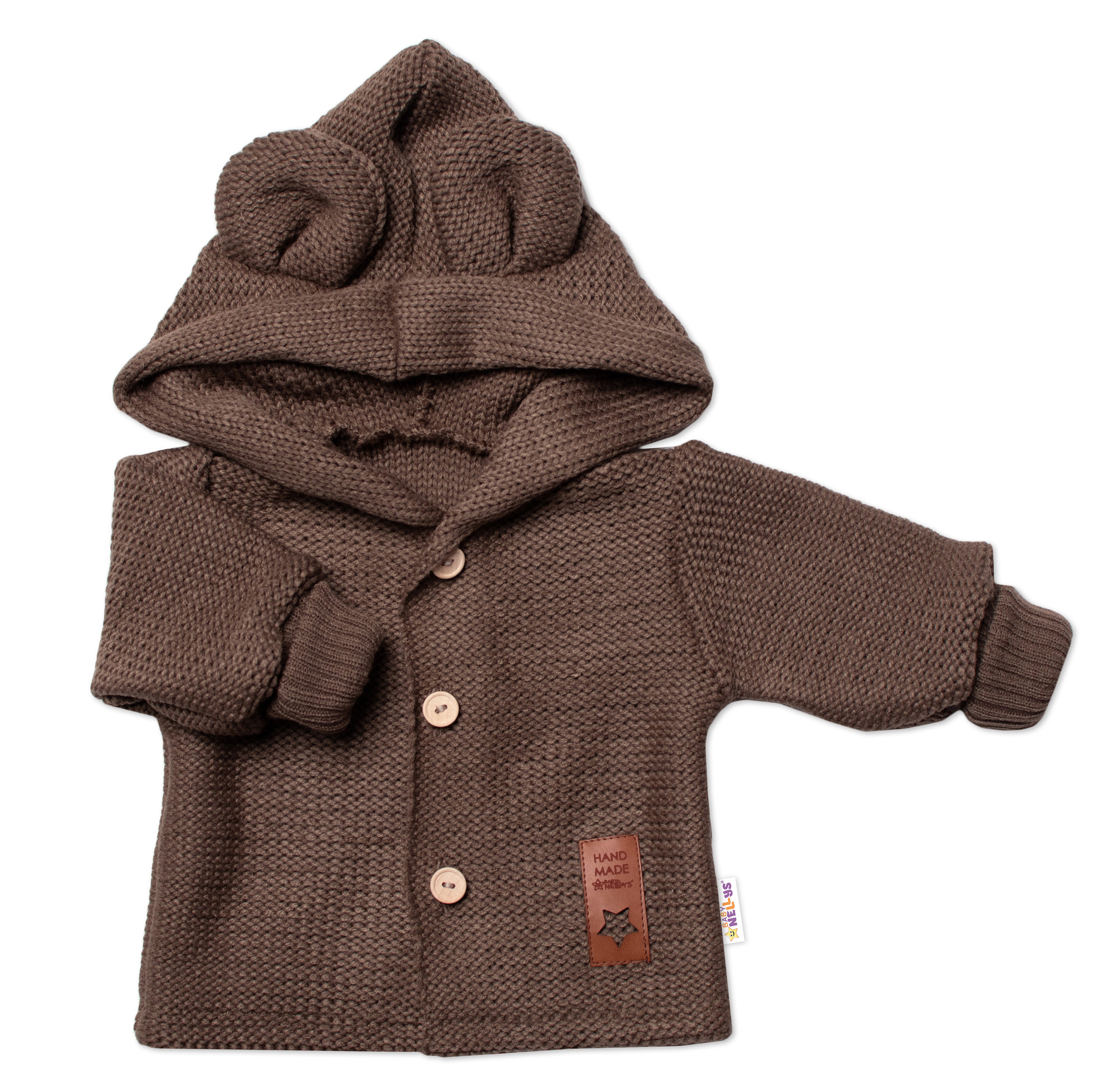 Baby Nellys Pletený svetřík s knoflíčky a kapucí s oušky