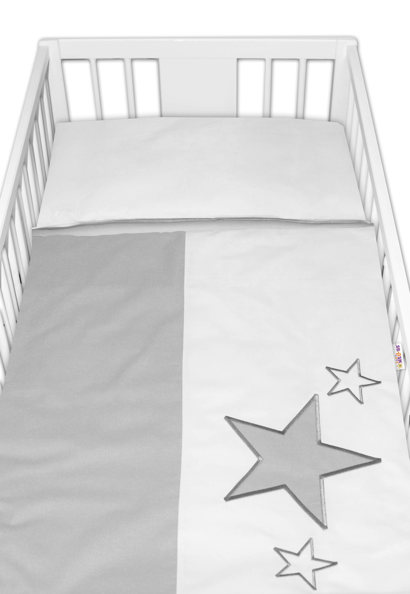 Baby Nellys Povlečení do postýlky Baby Stars - šedé vel.  135x100 cm Baby Nellys
