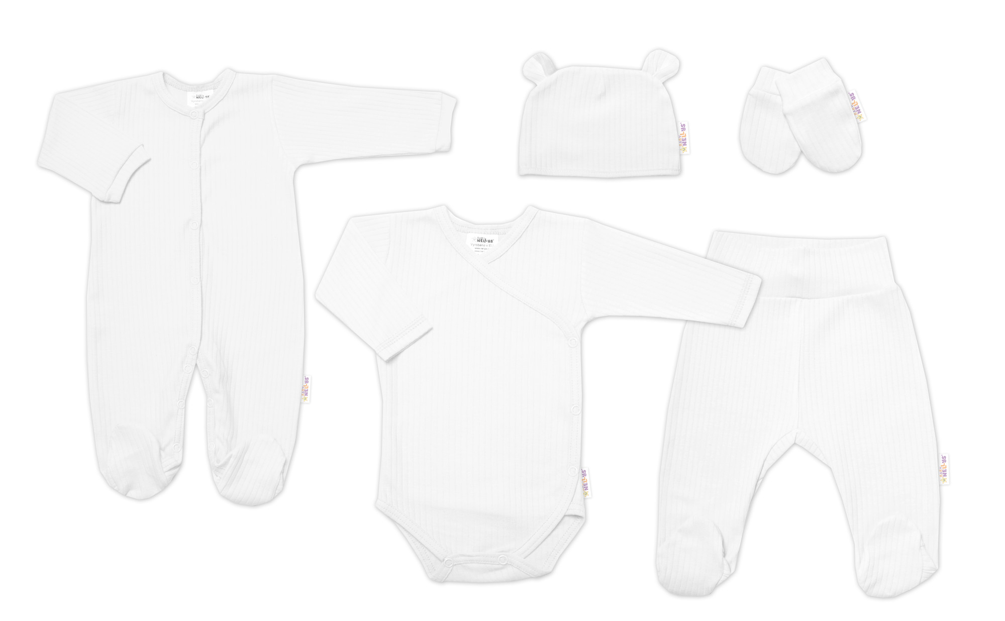 Baby Nellys Praktická 5-dílná žebrovaná soupravička do porodnice BOY