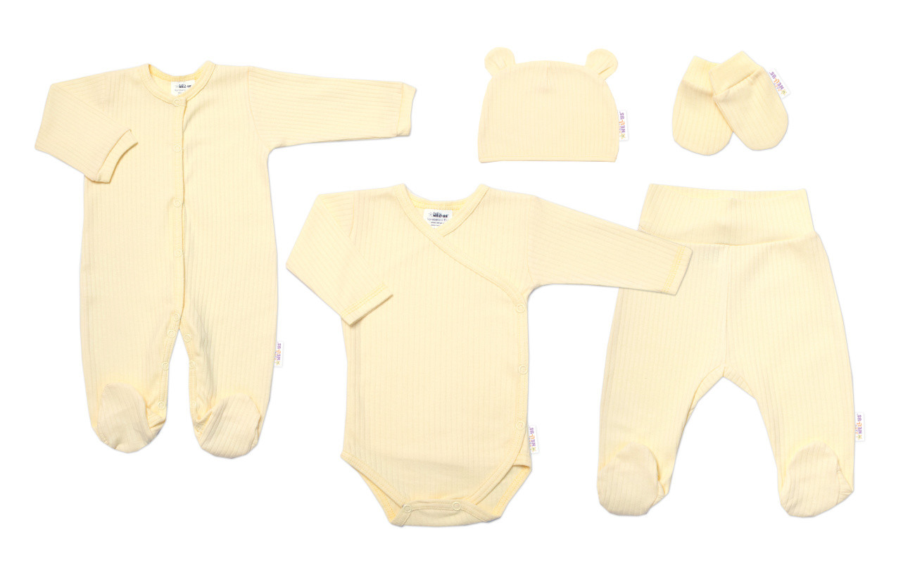 Baby Nellys Praktická 5-dílná žebrovaná soupravička do porodnice BOY