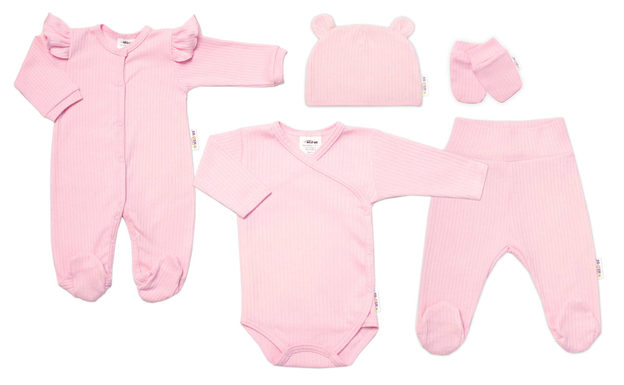 Baby Nellys Praktická 5D žebrovaná sada do porodnice GIRL