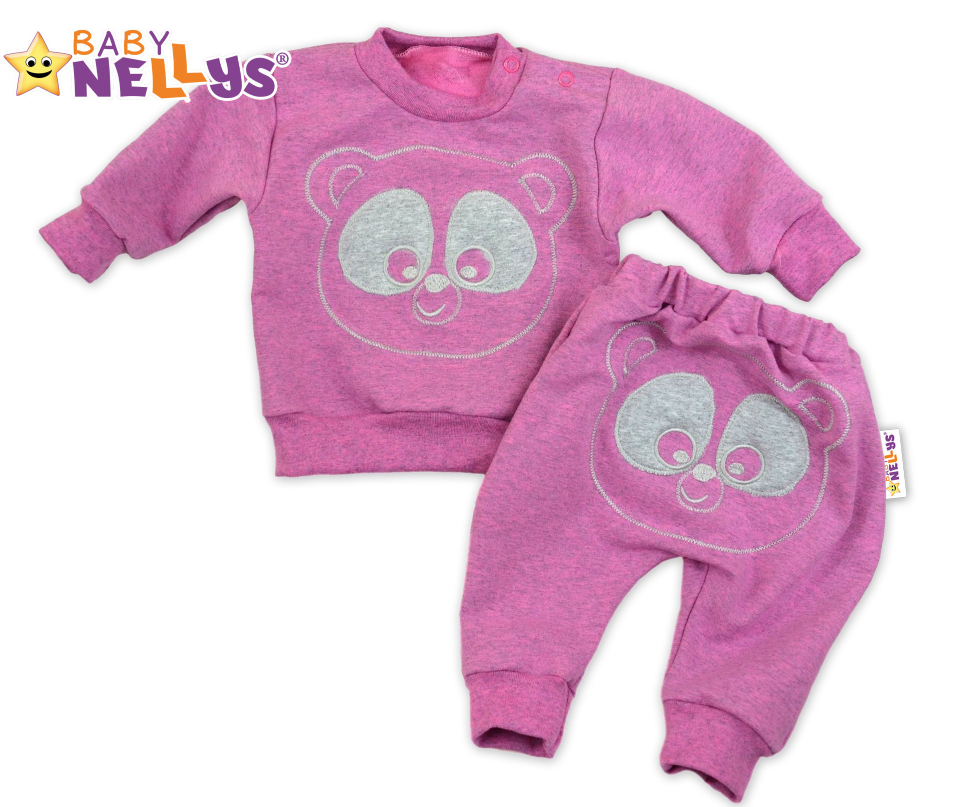 Baby Nellys Tepláková souprava - Medvídek - růžový melír
