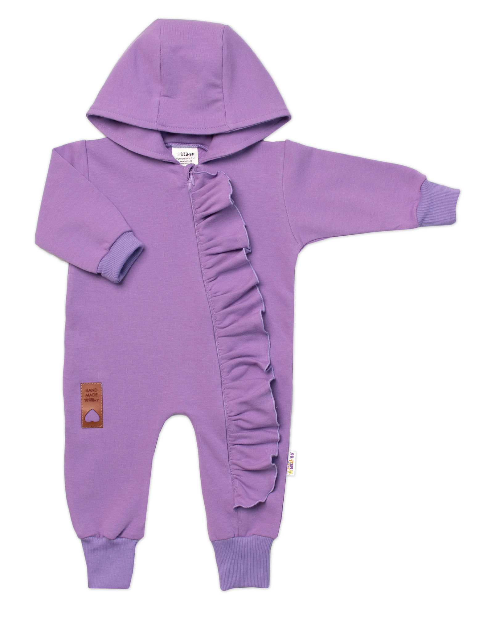Baby Nellys Teplákový overal s volánkem a kapucí GIRL