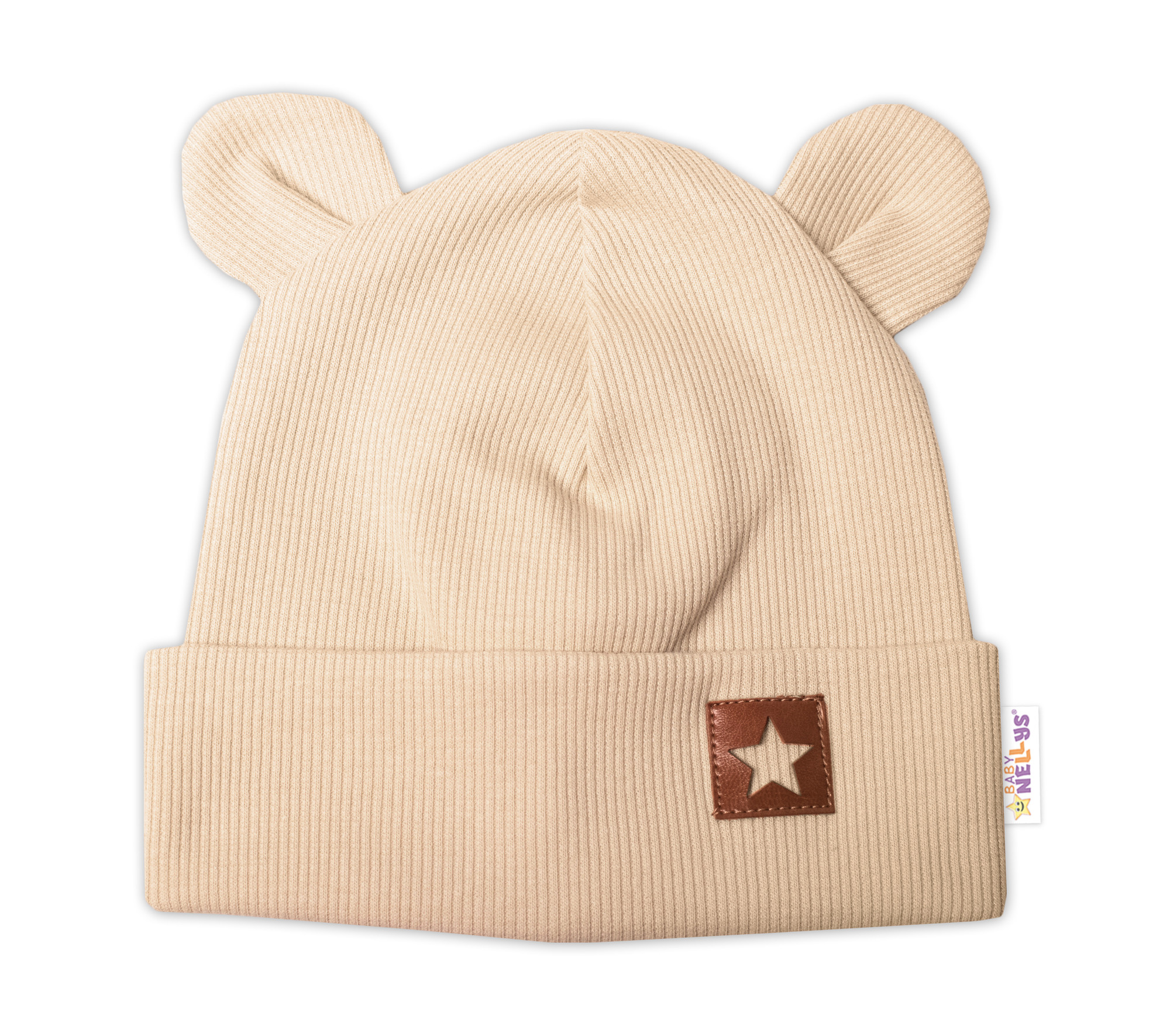 Baby Nellys Žebrovaná dvouvrstvá čepice s oušky TEDDY - béžová vel.  80/86 Baby Nellys