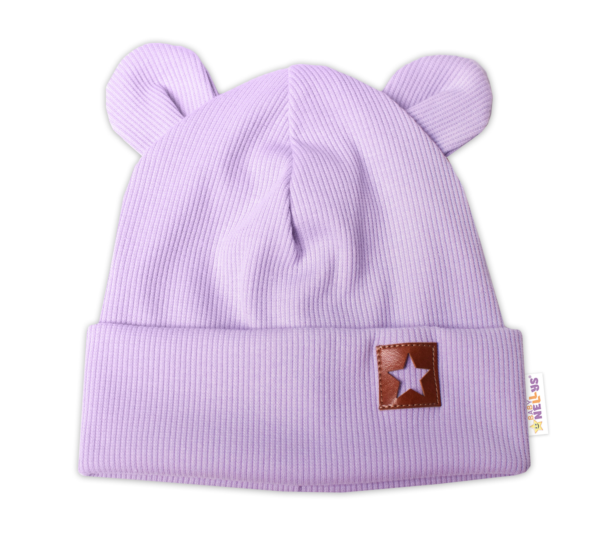 Baby Nellys Žebrovaná dvouvrstvá čepice s oušky TEDDY - lila vel.  80/86 Baby Nellys