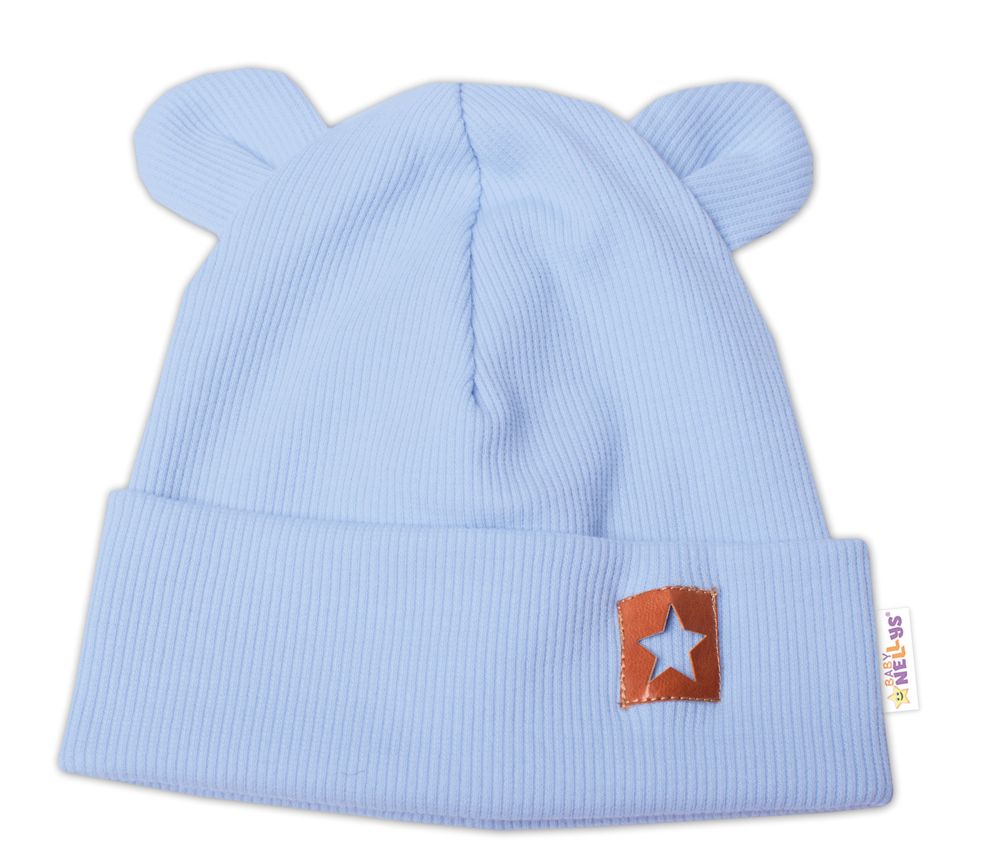 Baby Nellys Žebrovaná dvouvrstvá čepice s oušky TEDDY - sv. modrá vel.  68/74 Baby Nellys