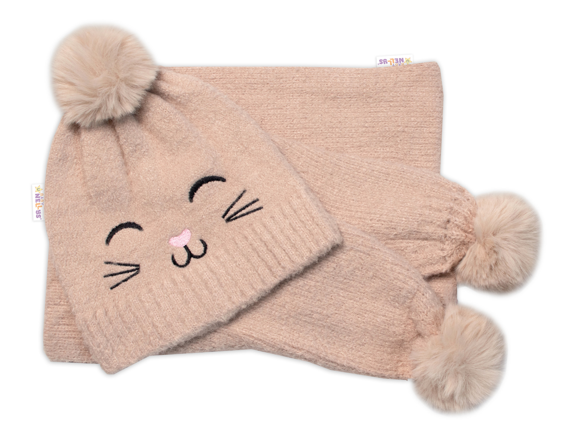 Baby Nellys Zimní čepice s bambulí + šál