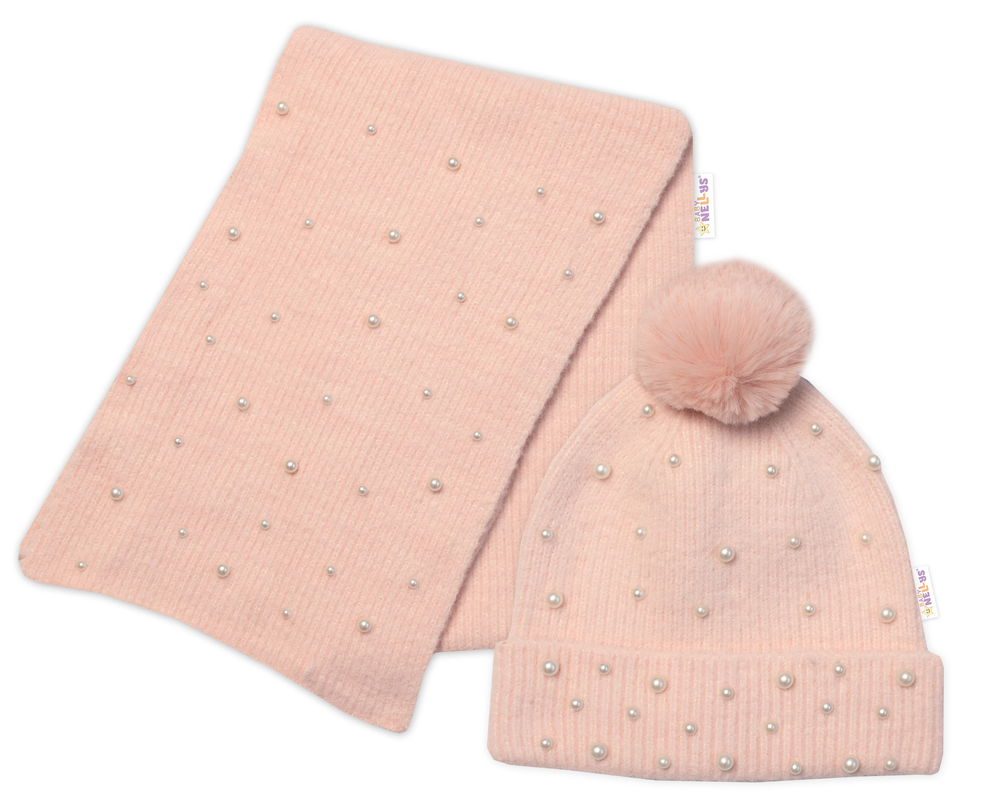 Baby Nellys Zimní čepice s bambulí + šál
