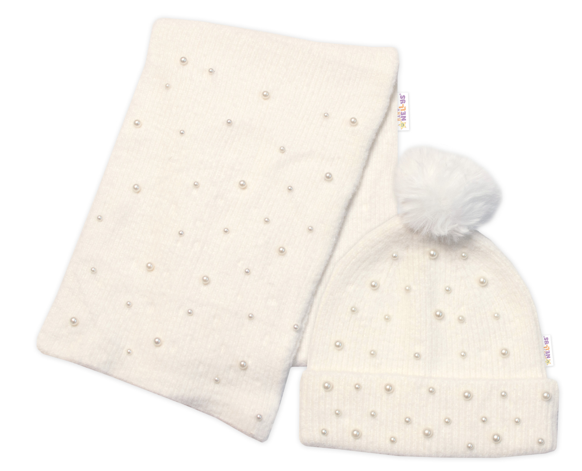Baby Nellys Zimní čepice s bambulí + šál