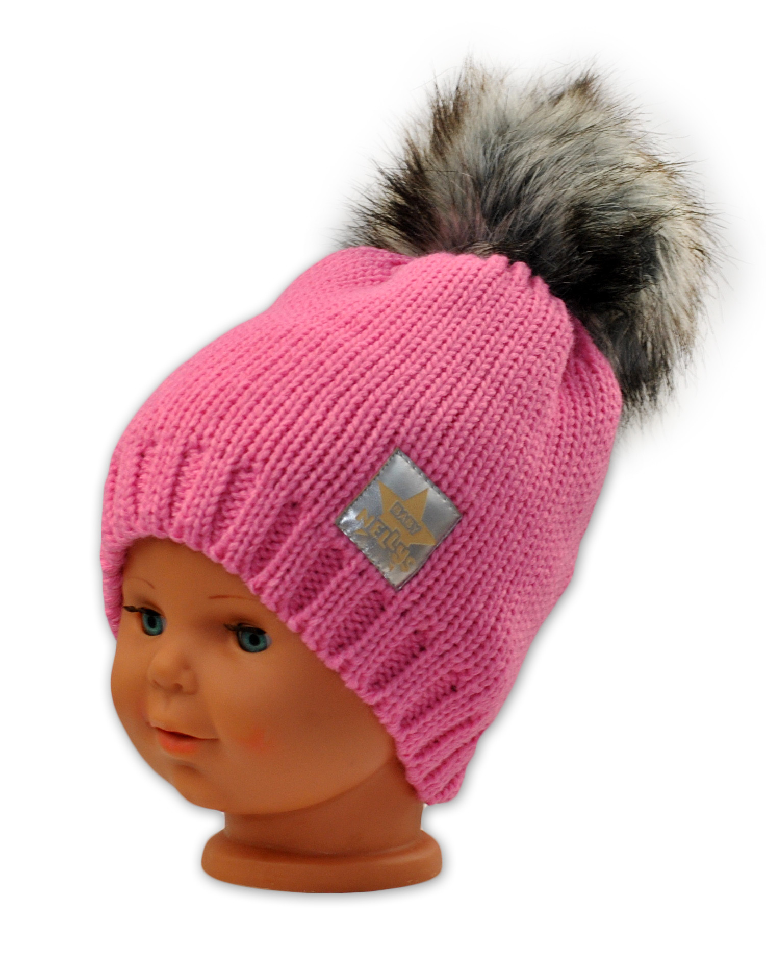 Baby Nellys Zimní čepička s bambulkou - růžová Baby Nellys