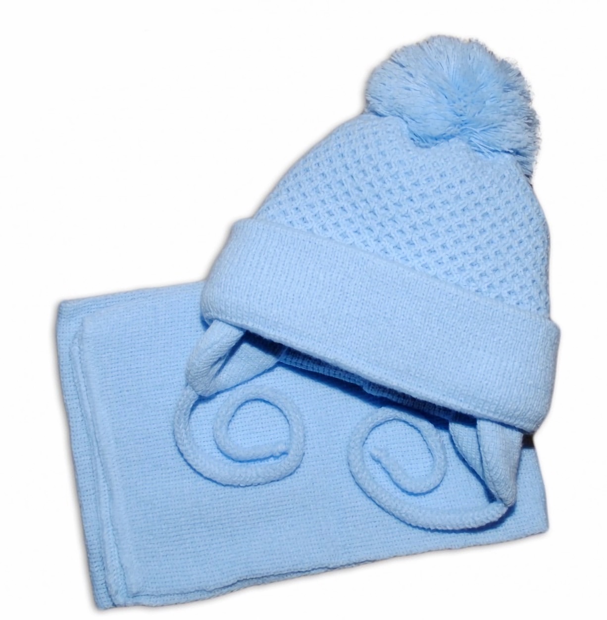 Baby Nellys Zimní čepička se šálou - modrá s velkou bambulkou Baby Nellys