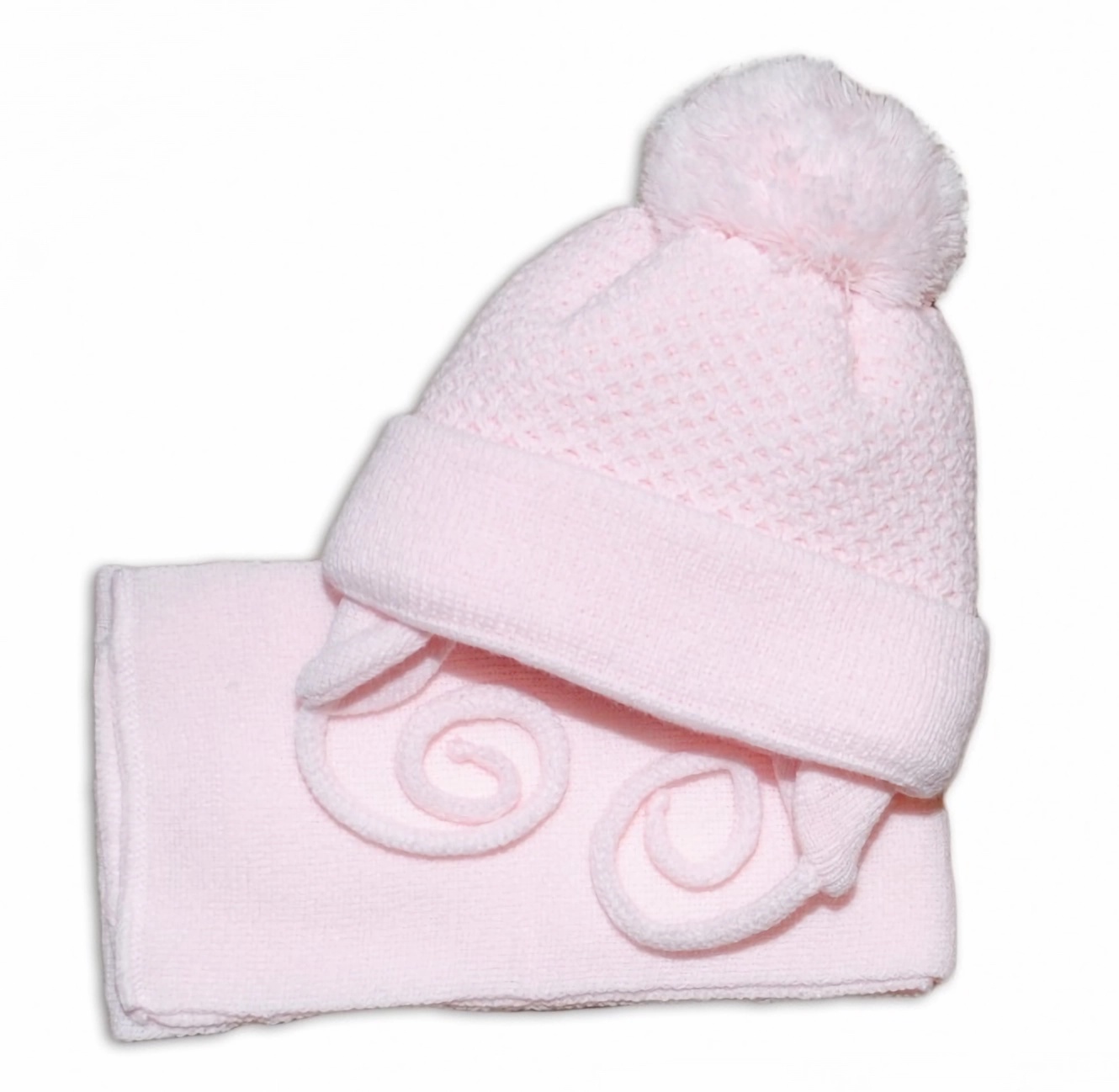 Baby Nellys Zimní čepička se šálou - růžová s velkou bambulkou Baby Nellys