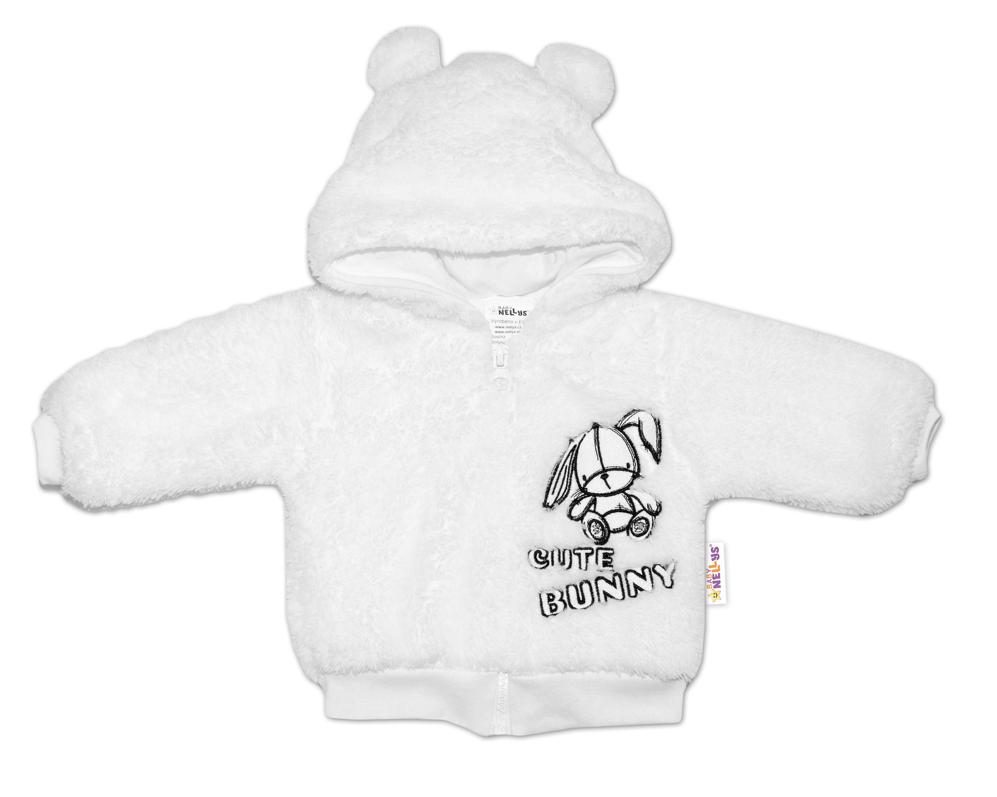 Baby Nellys Zimní kabátek chlupáčková bundička s kapucí Cute Bunny - bílá