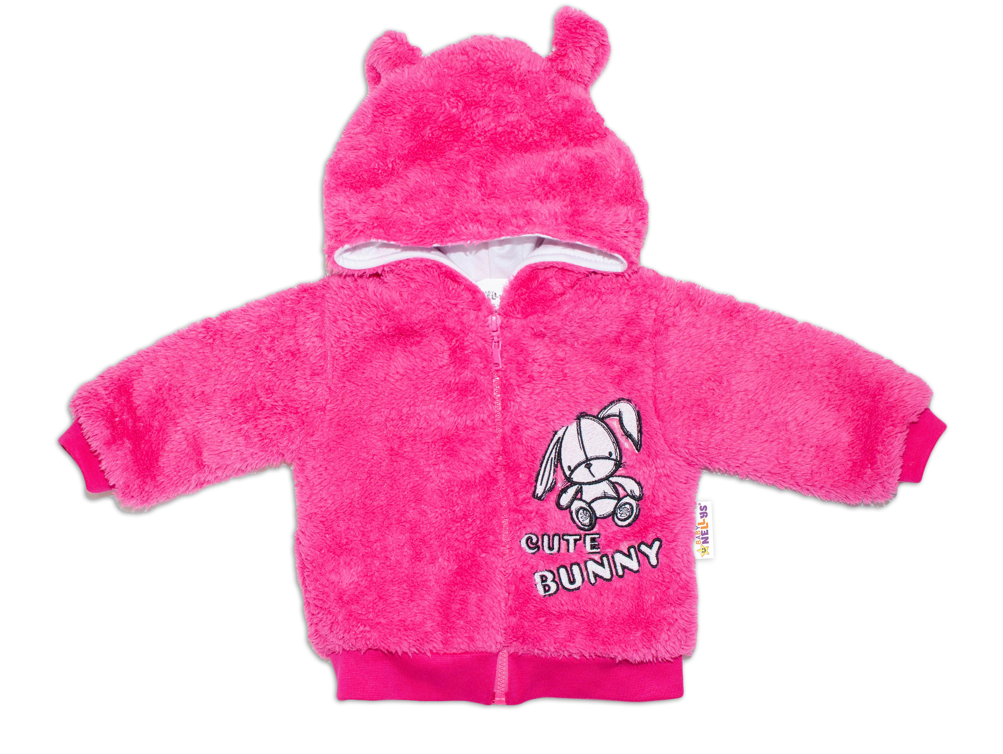 Baby Nellys Zimní kabátek chlupáčková bundička s kapucí Cute Bunny - malinová Baby Nellys