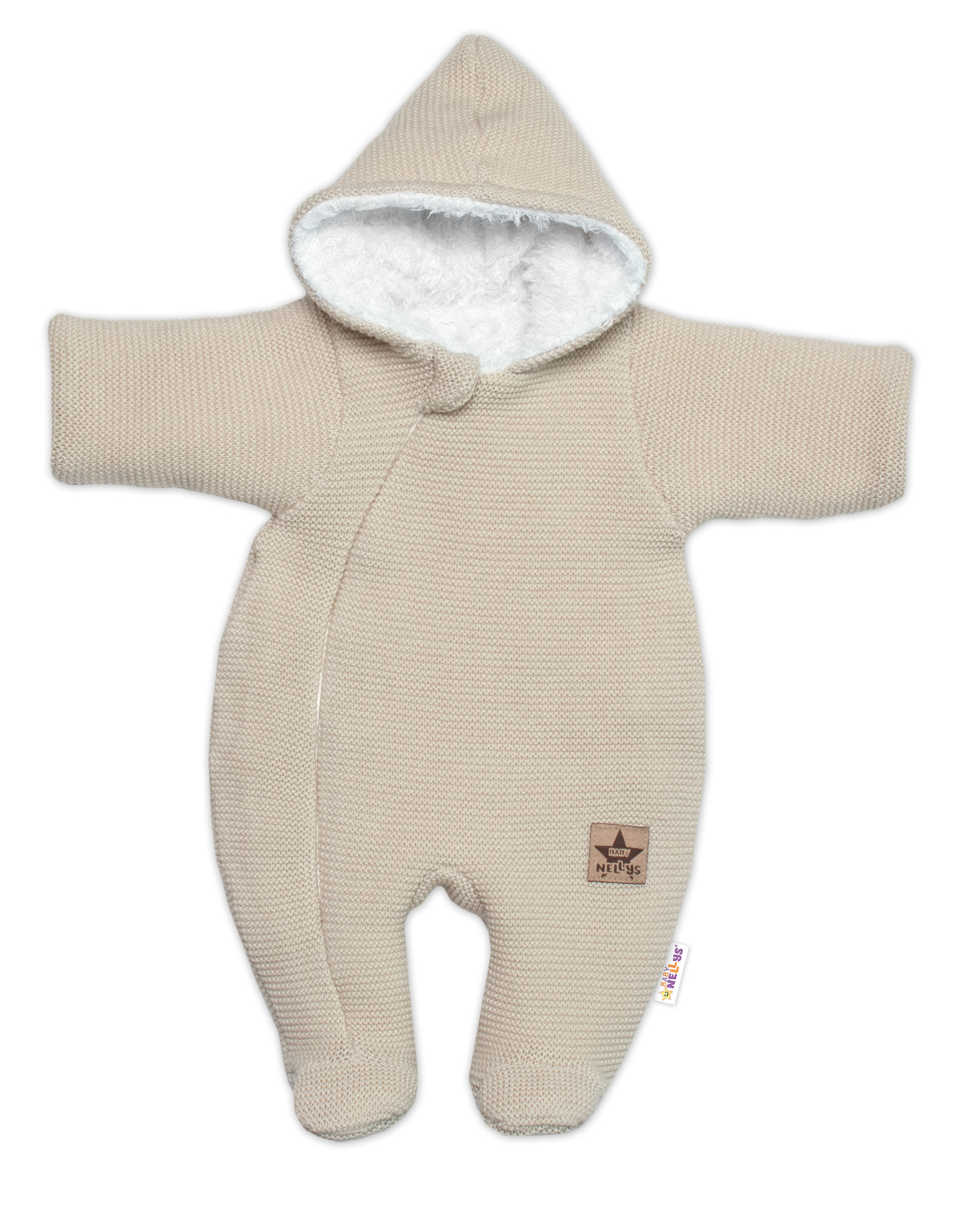 Baby Nellys Zimní pletená kombinézka/overálek s kapucí béžová